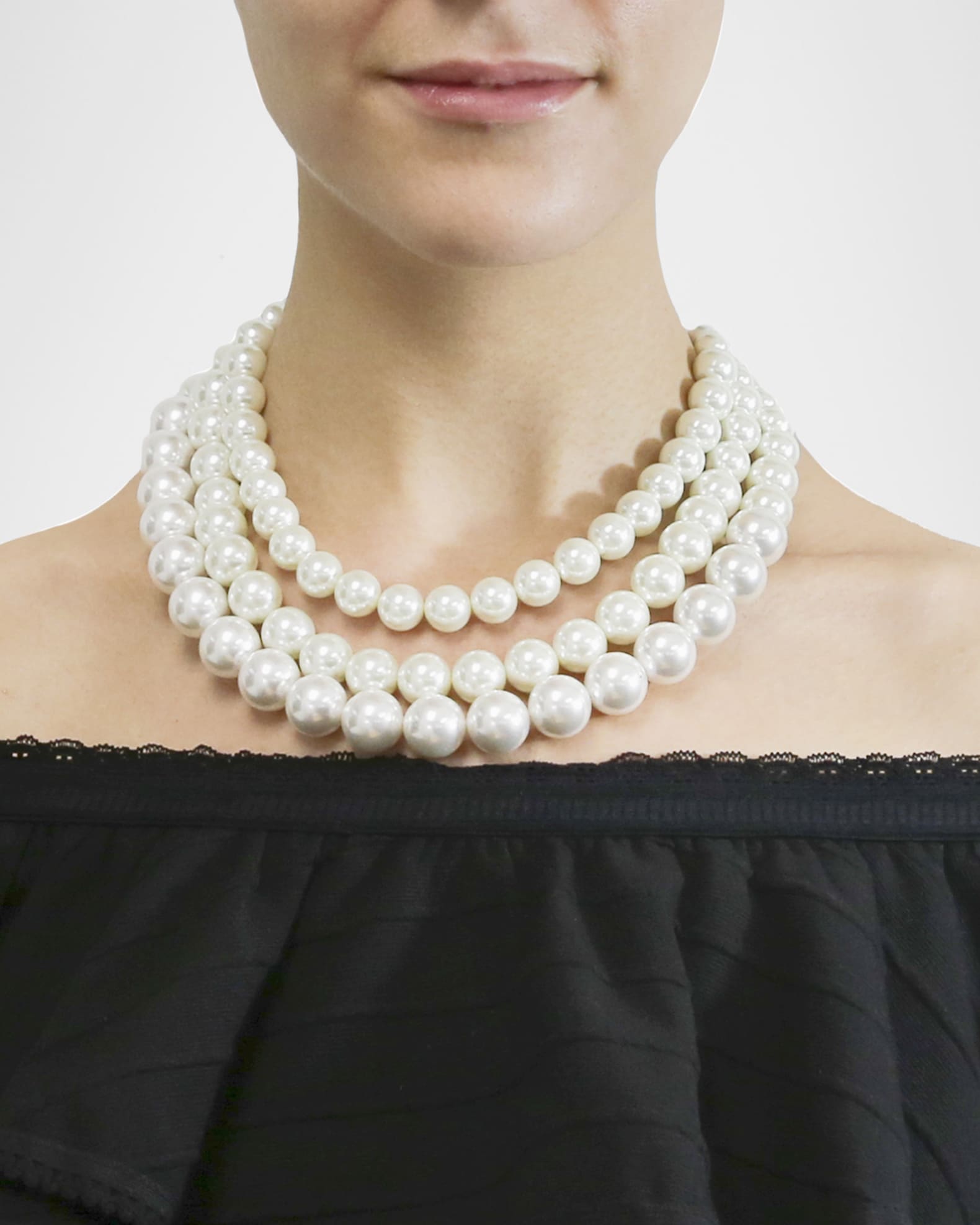 Triple Glass-Pearl Strand Necklace 1