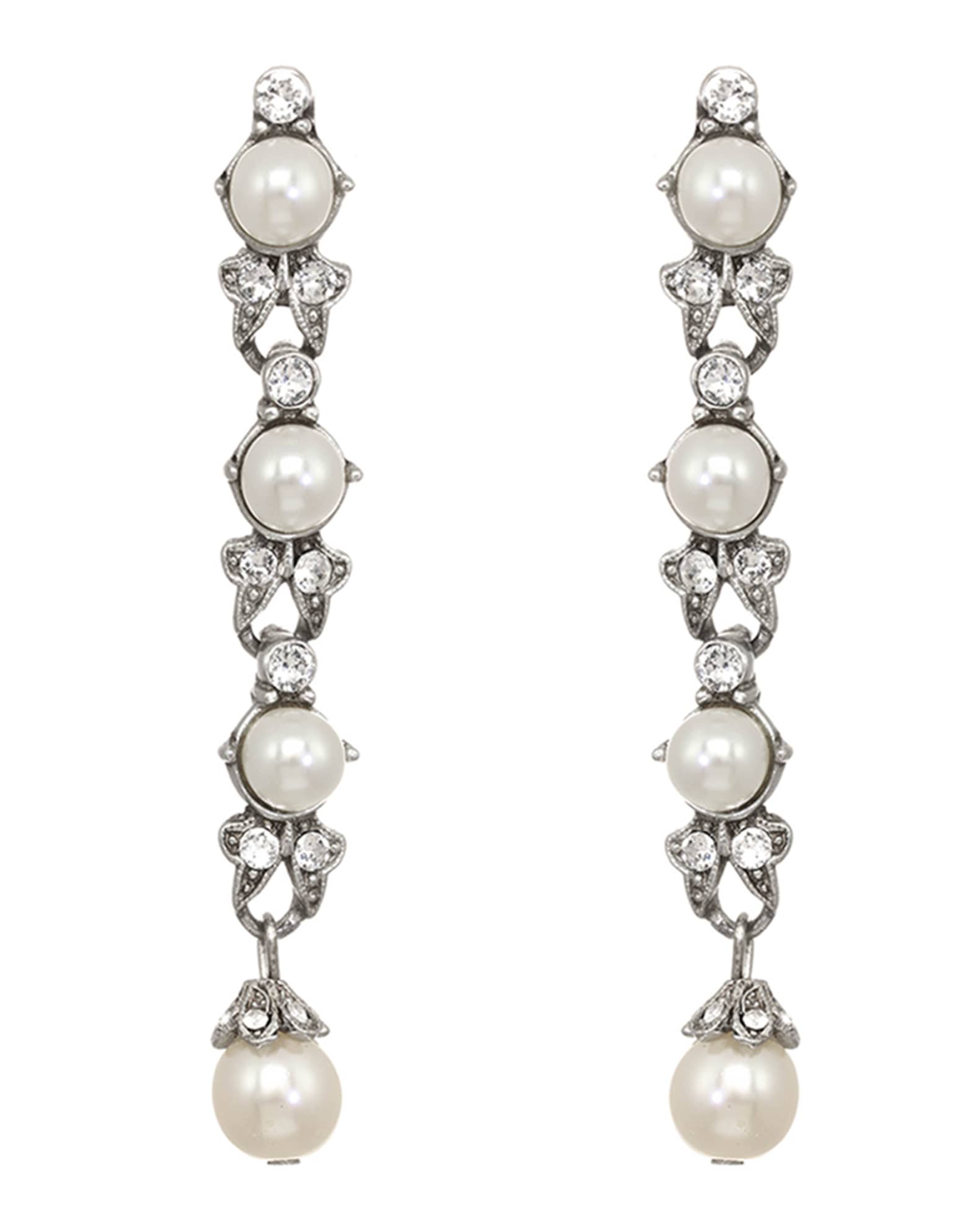 Linear Glass-Pearl And Crystal Drop Earrings 0