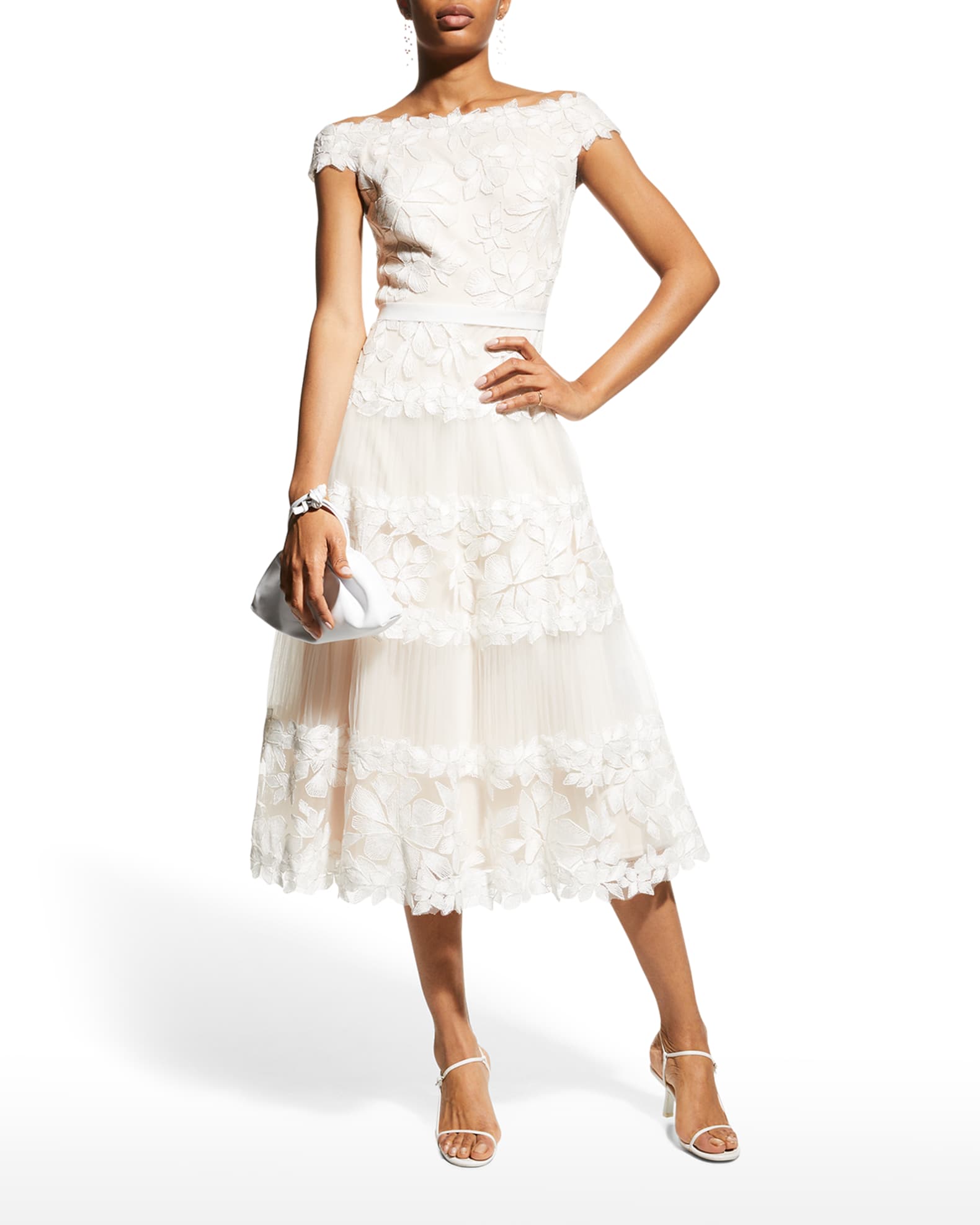 Tadashi Shoji Women's Adriane Floral Embroidered Tea-Length Dress - Pink - Size 4 - Magenta
