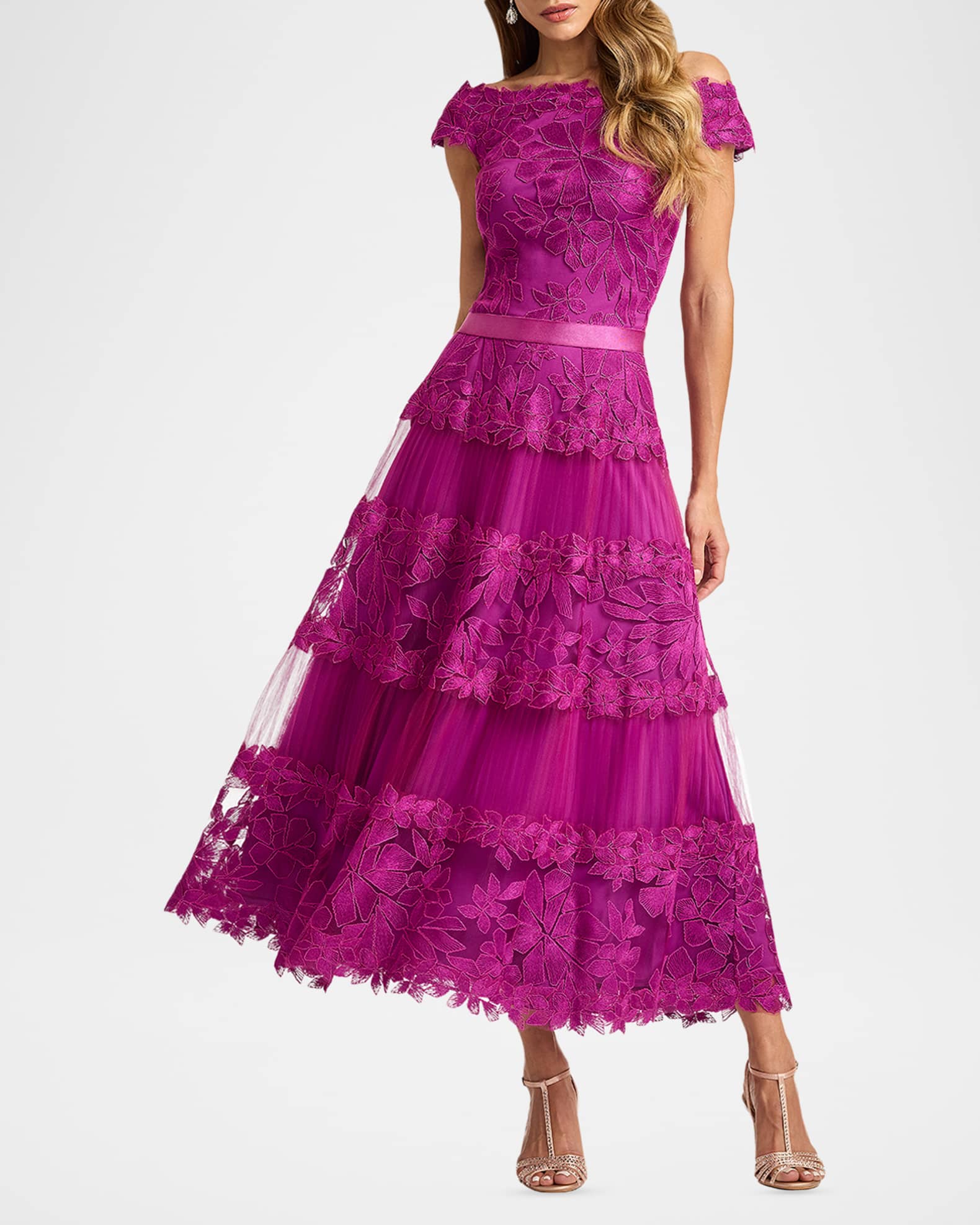 chinese dress ladies Tadashi Shoji Women's Floral Embroidered Off-The-Shoulder A-Line Dress - Antique Pink main image 1