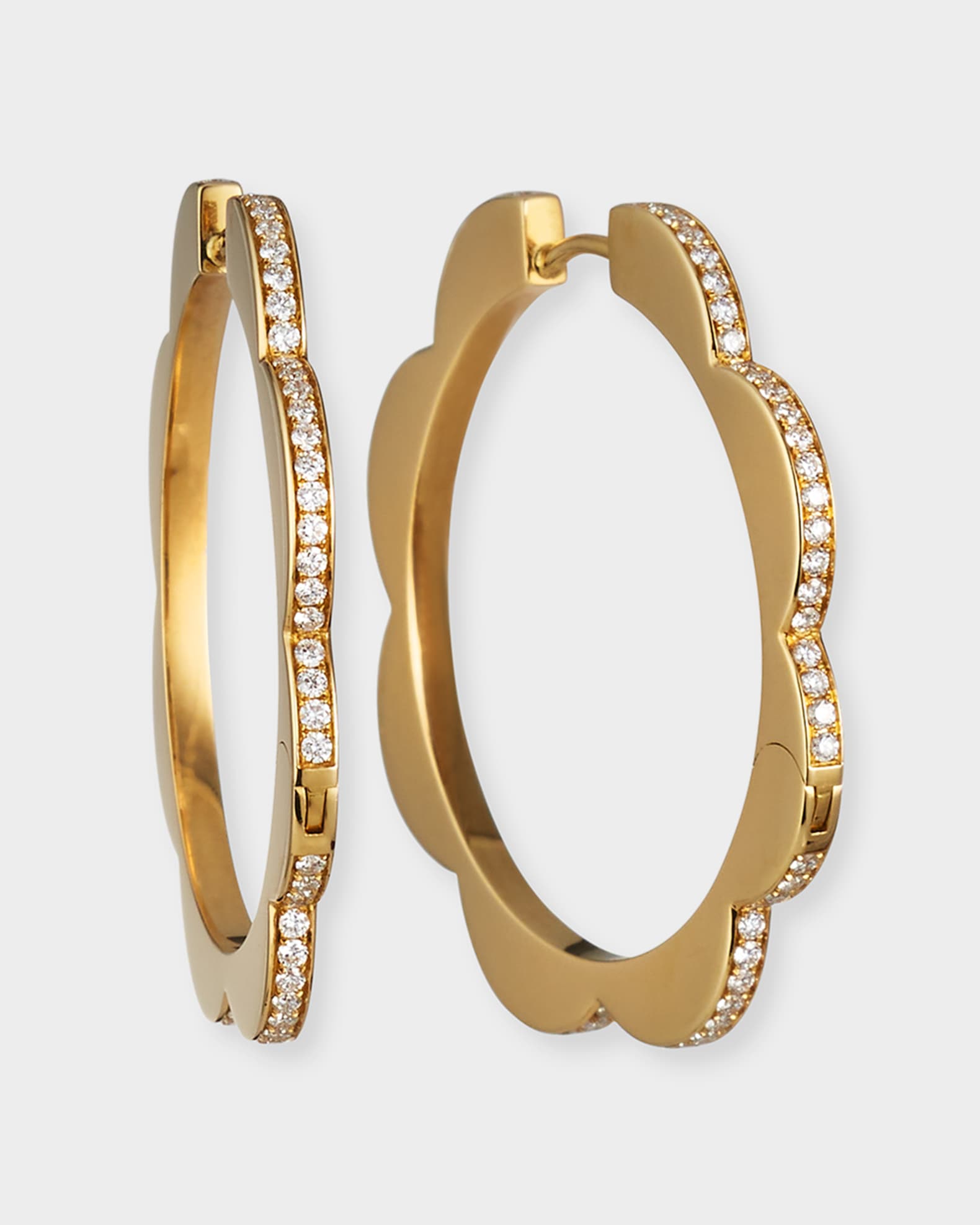 18k Yellow Gold Large Diamond Triplet Hoop Earrings 0