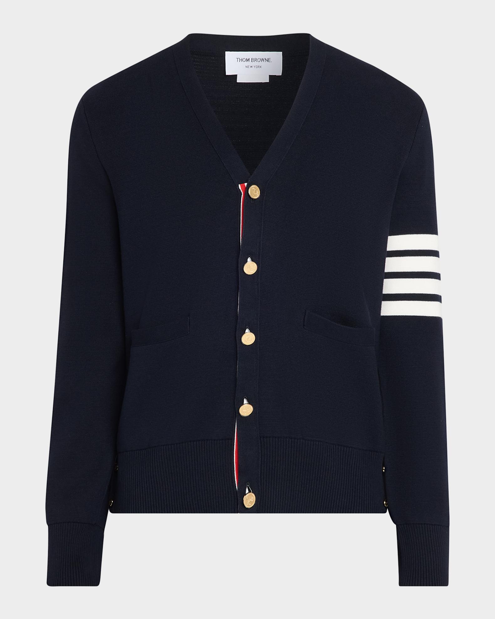 Thom Browne Men's Milano Stitch V Neck Cardigan In Cotton W 4 Bar
