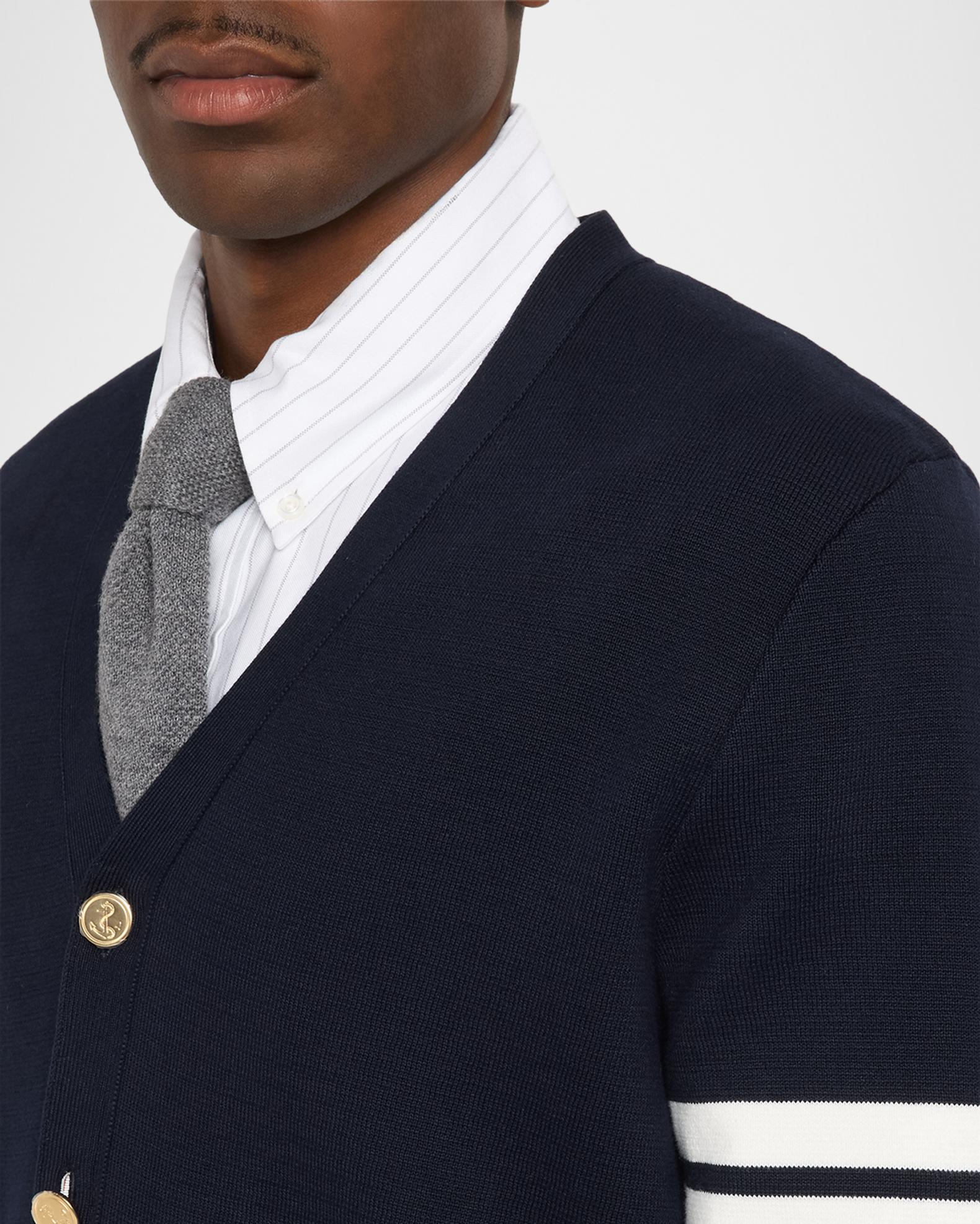 Thom Browne Men's Milano Stitch V Neck Cardigan In Cotton W 4 Bar