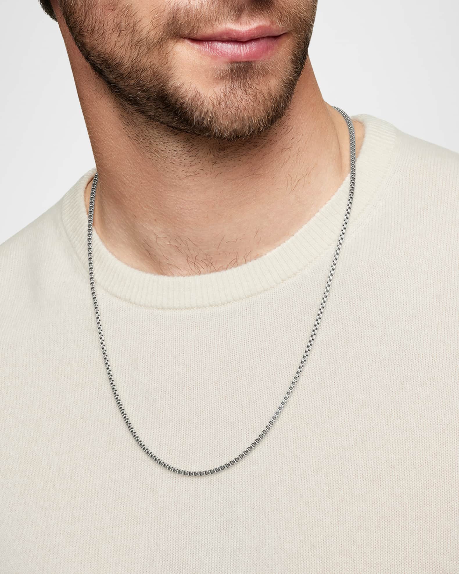 Men's Double Box Chain Necklace in Silver, 2.6mm, 22"L 1
