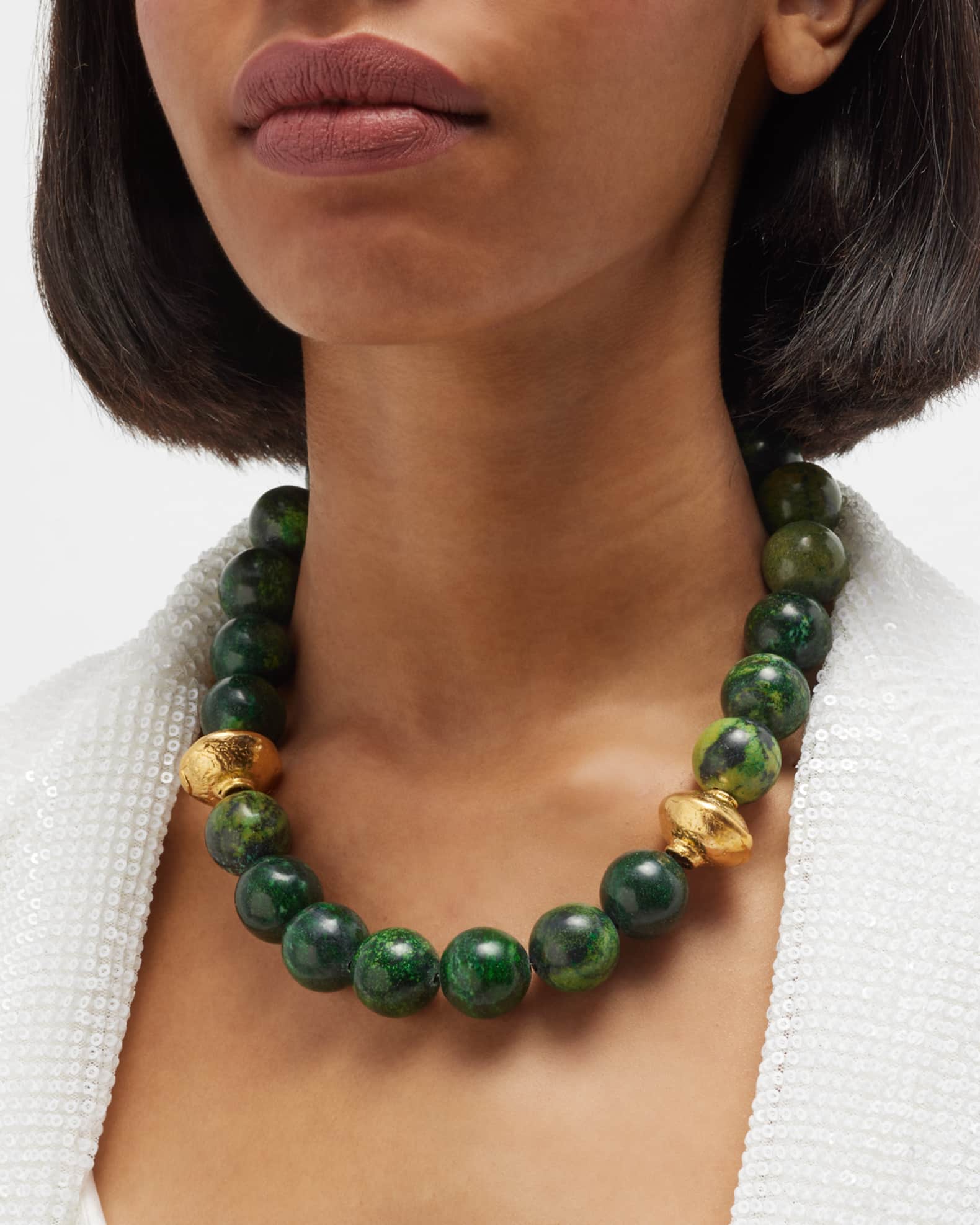 Round Beaded Gold Accent Necklace 1