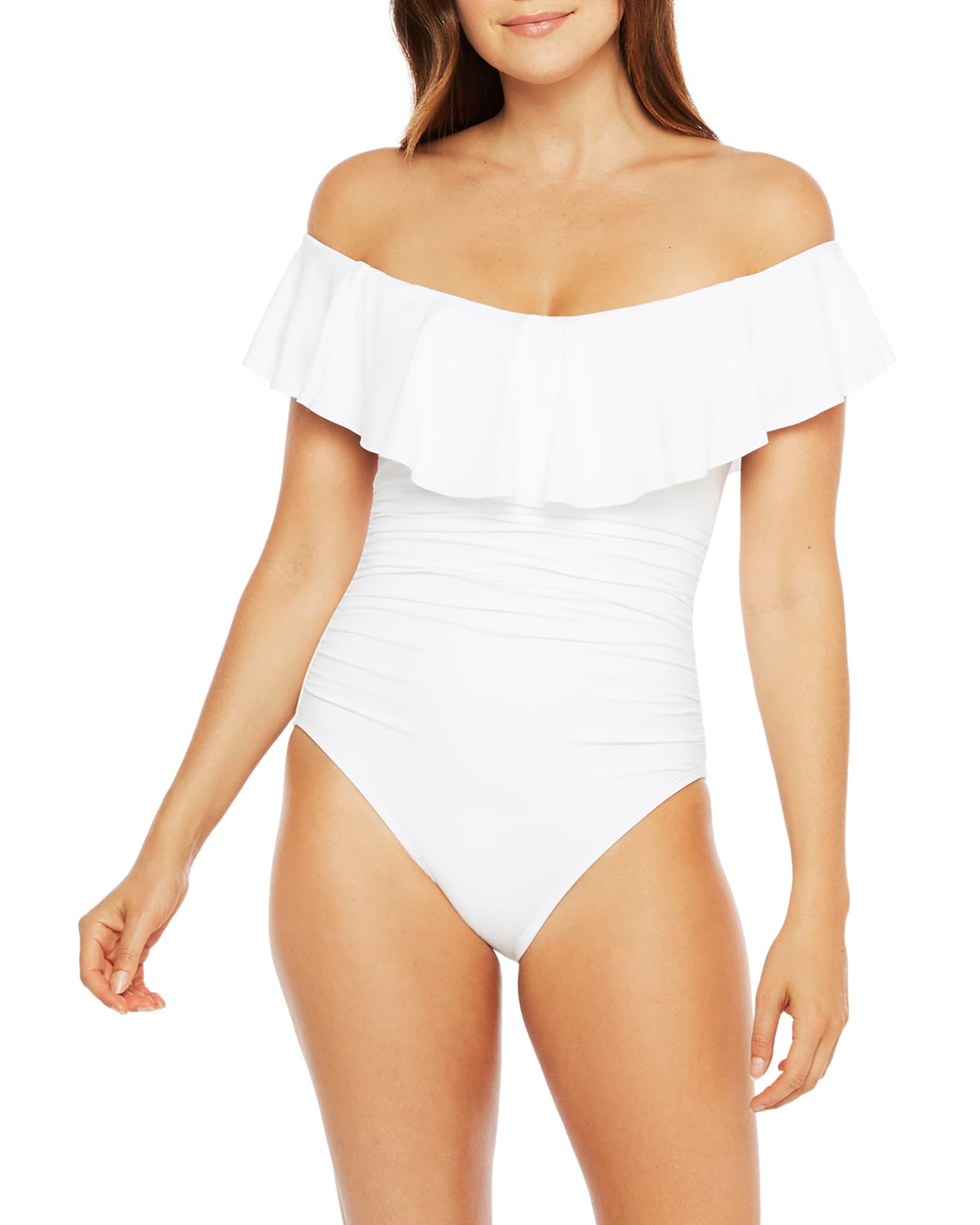 Off-Shoulder Ruffle Lace-Up One-Piece Swimsuit 0