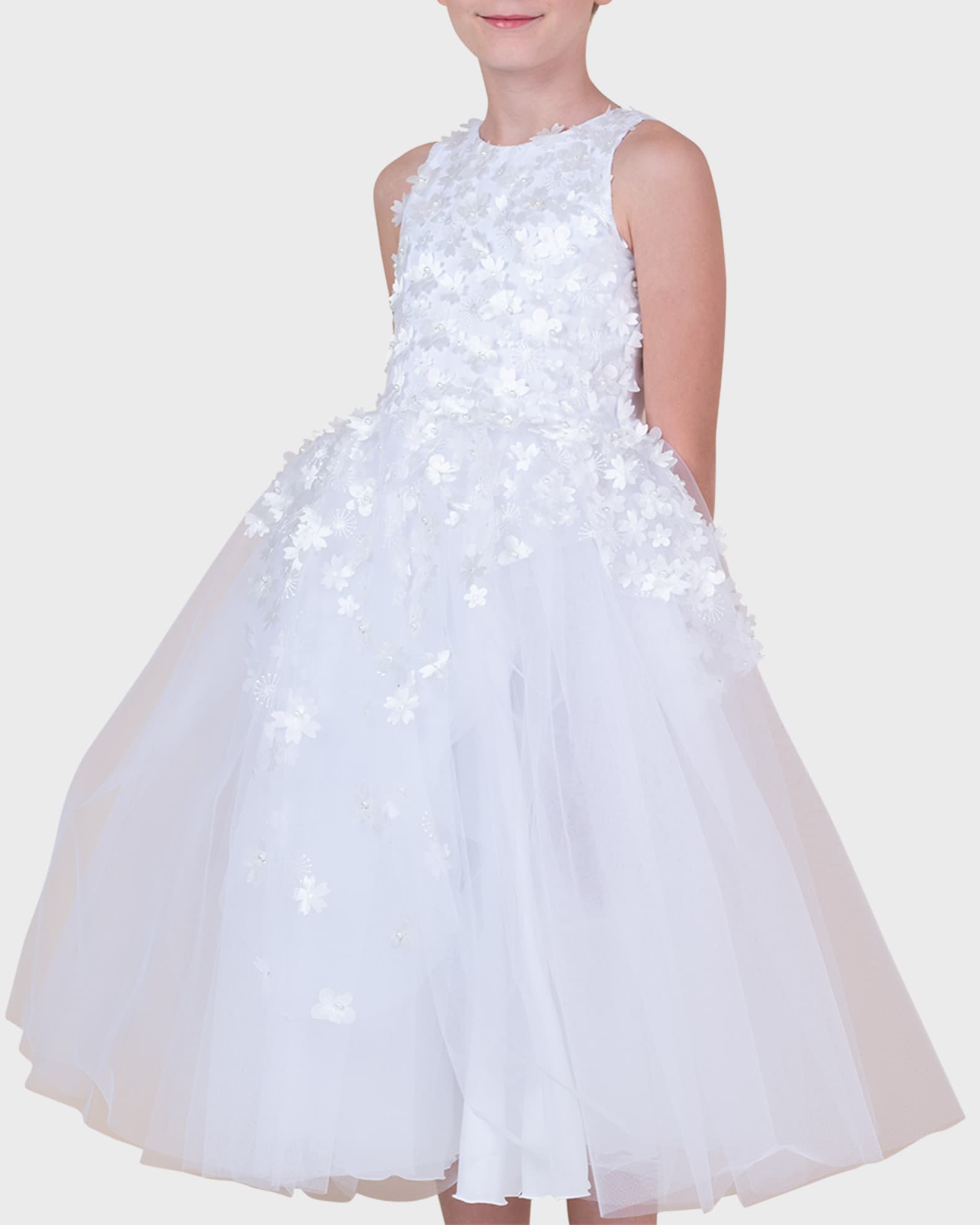 White Label by Zoe Girl's Lauren 3D Flower Embellished Tulle Dress