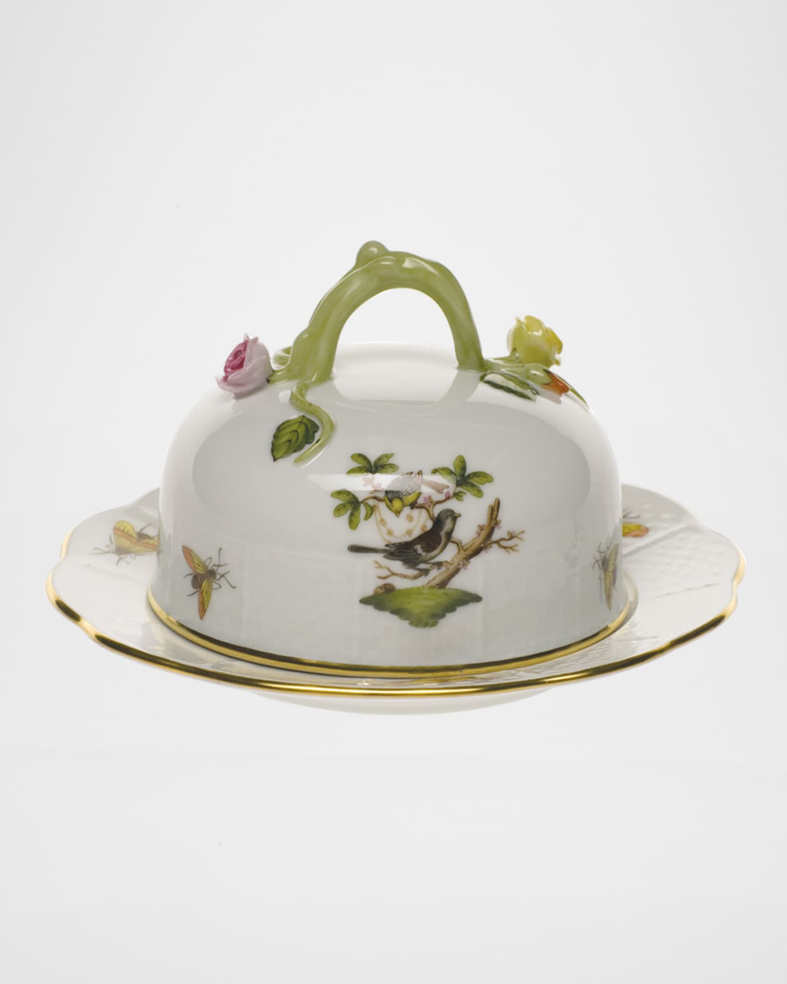 Herend Rothschild Bird Covered Butter Dish Neiman Marcus