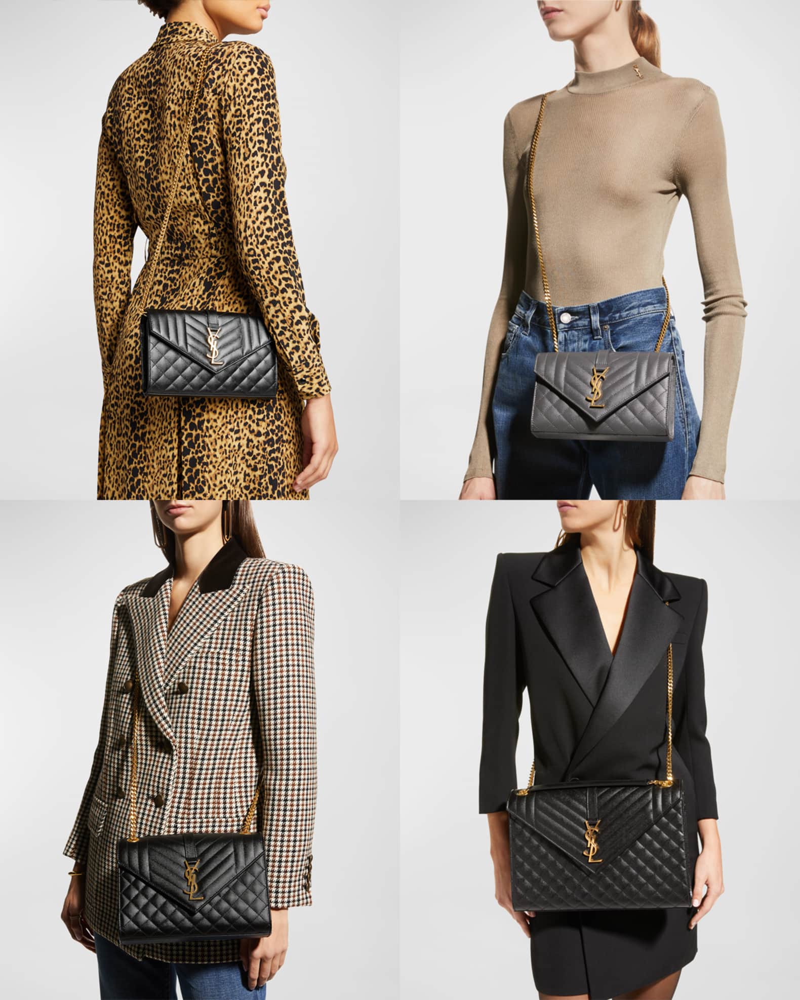 Envelope Triquilt Medium YSL Shoulder Bag in Grained Leather