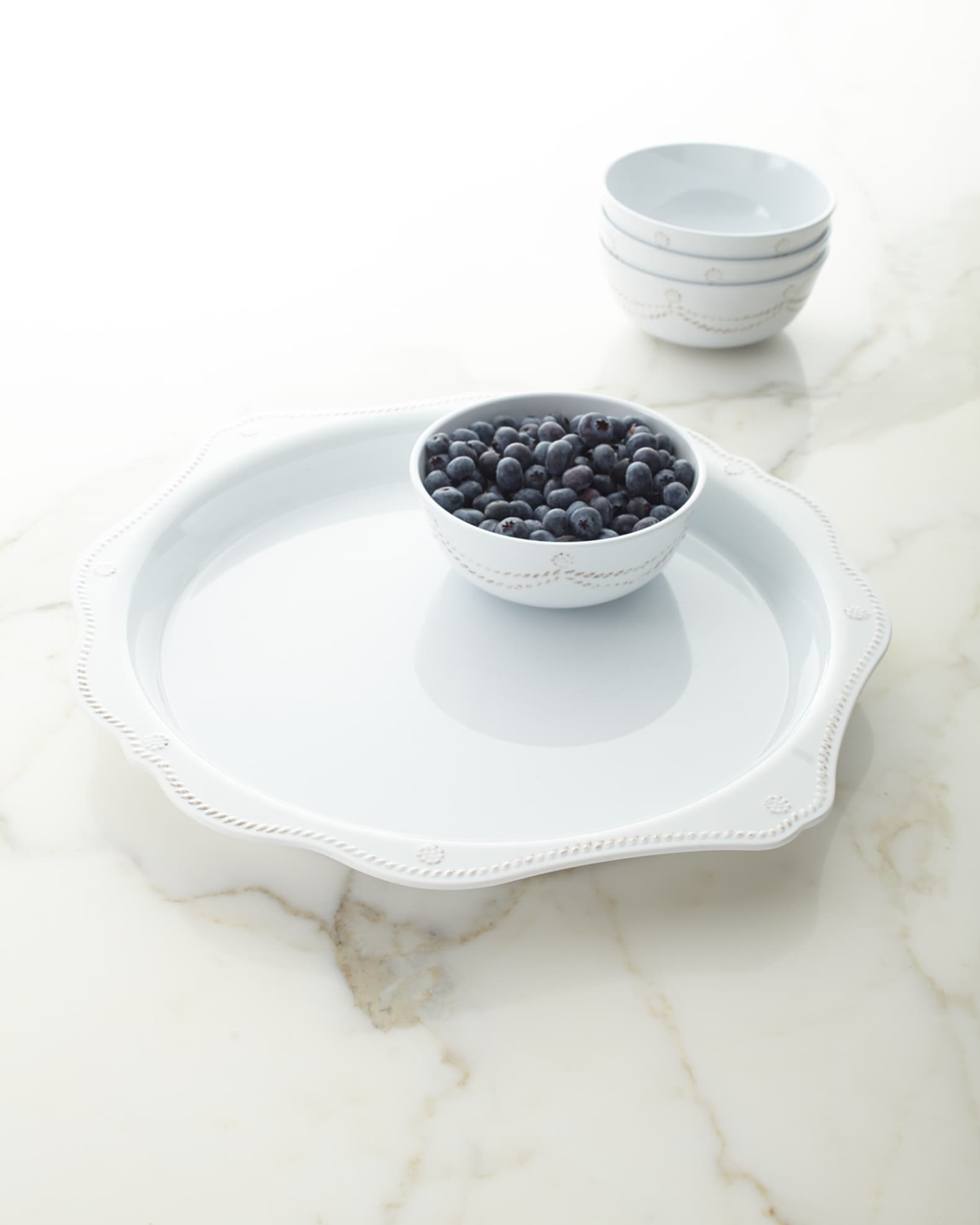 Berry & Thread Melamine 17" Round Platter - Whitewash 0
