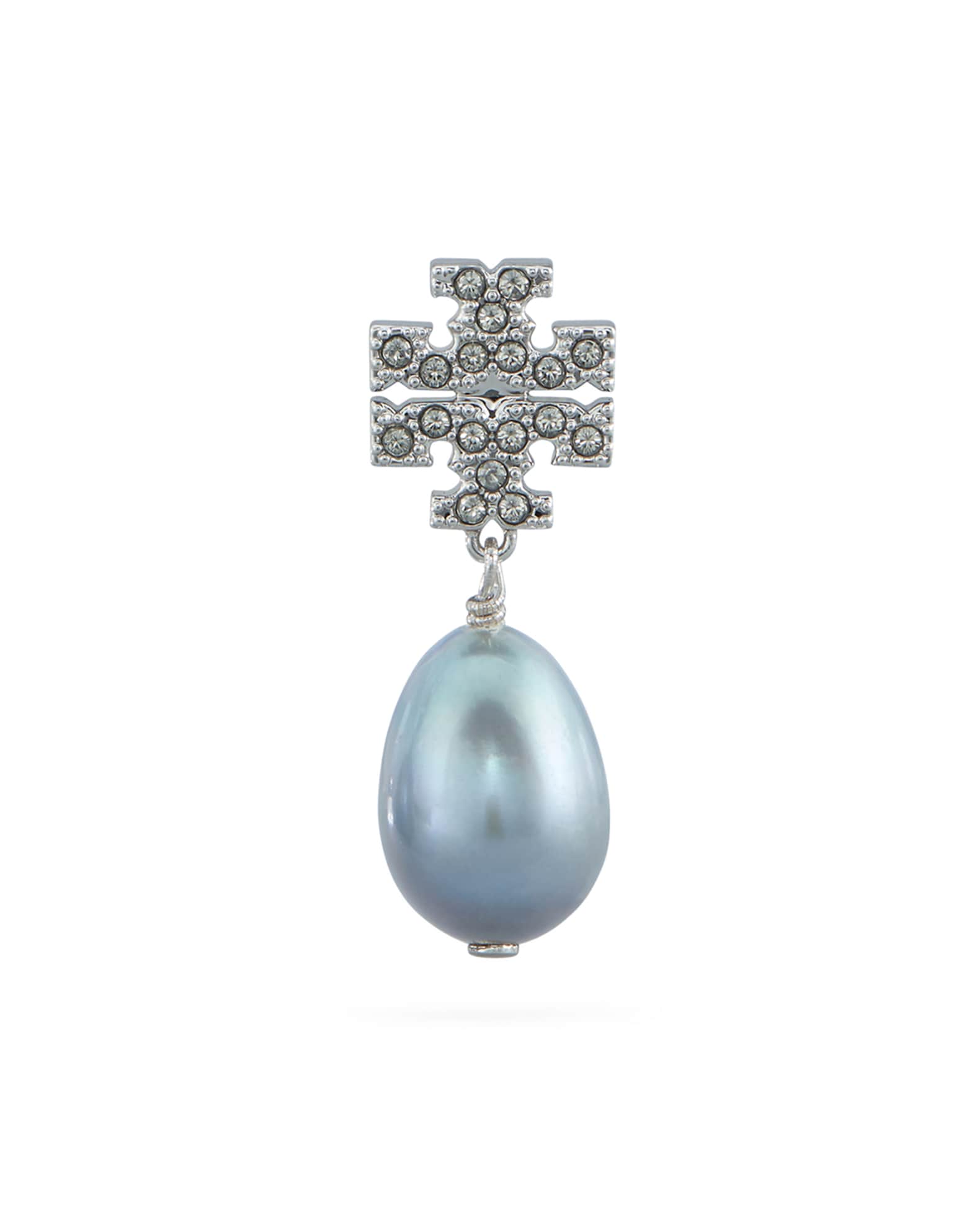 Tory Burch Kira Pave Pearl-Drop Earrings, Silver | Neiman Marcus