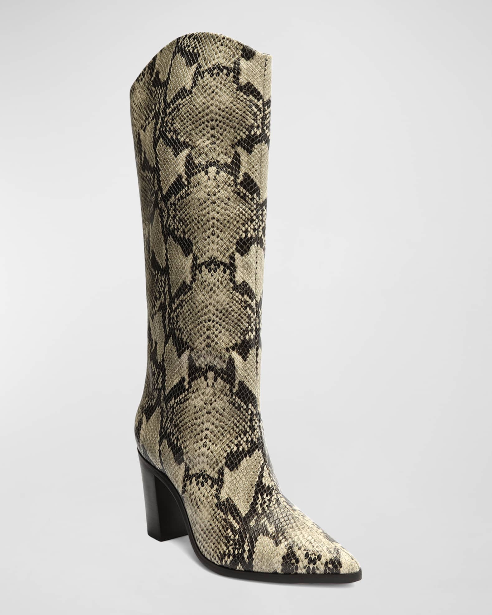 Schutz Analeah Snake-Print Leather Tall Boots | Neiman Marcus