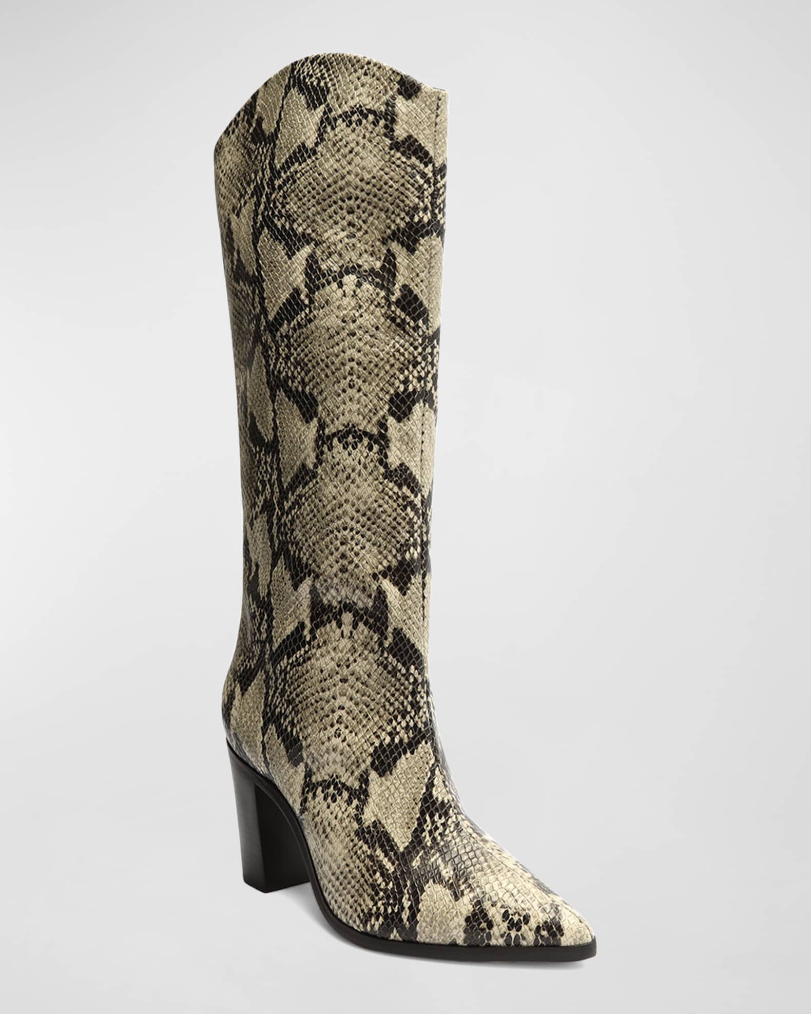 Schutz Women s Maryana High Block Heel Boots Natural Snake
