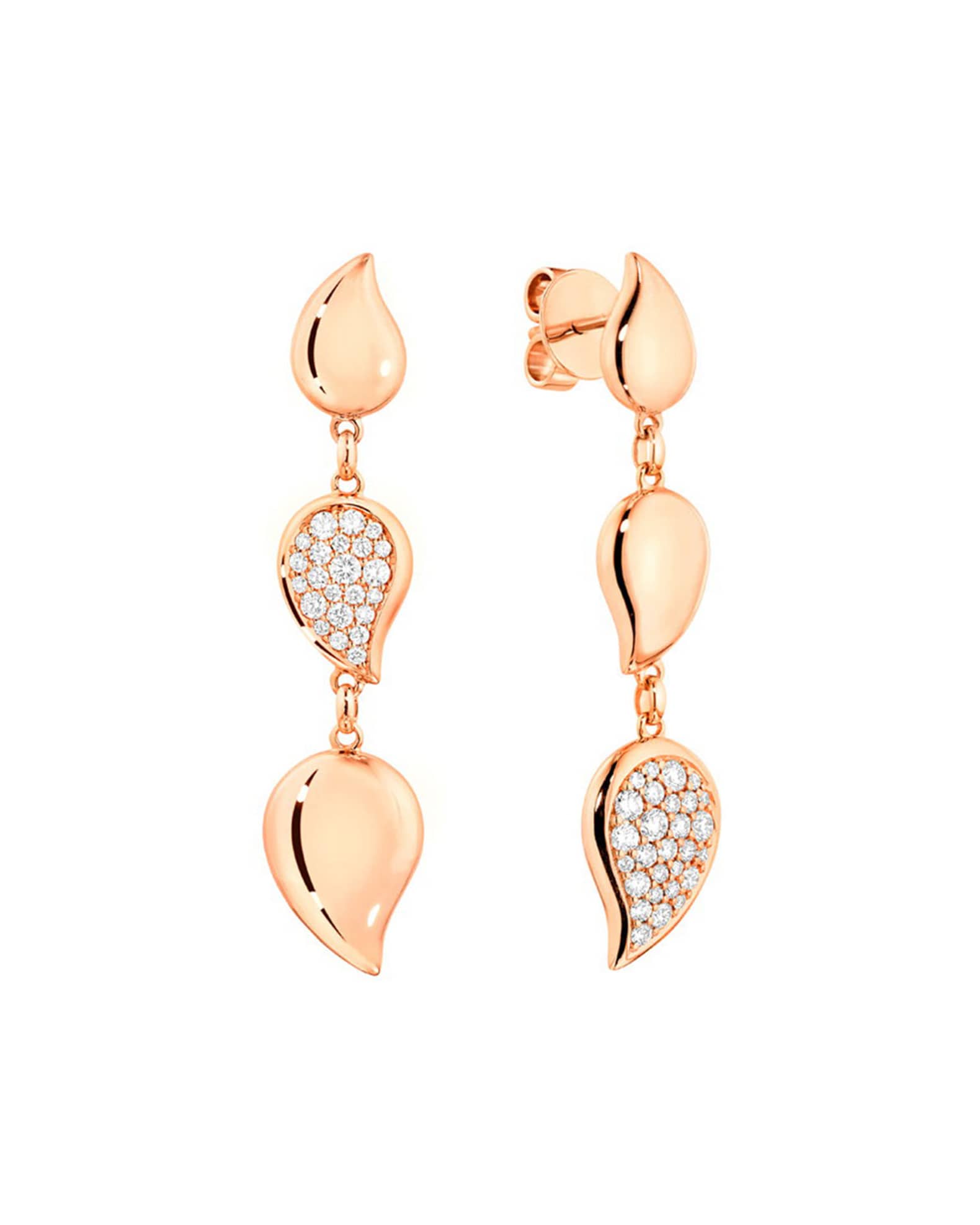 Mismatch 18k Rose Gold Linear Diamond Leaf Earrings 0