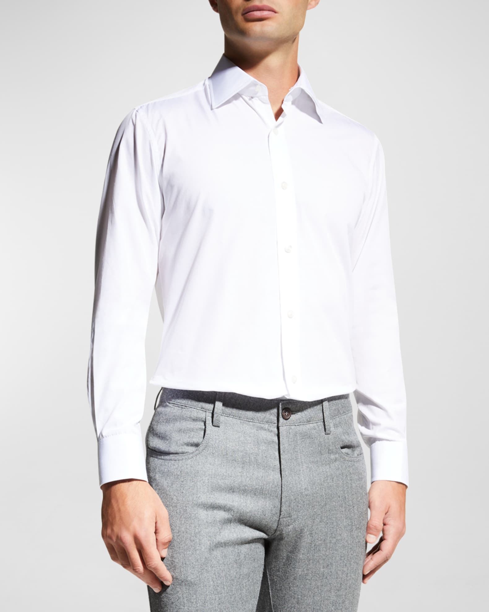 Charvet Men's Basic Solid Point-Collar Dress Shirt with