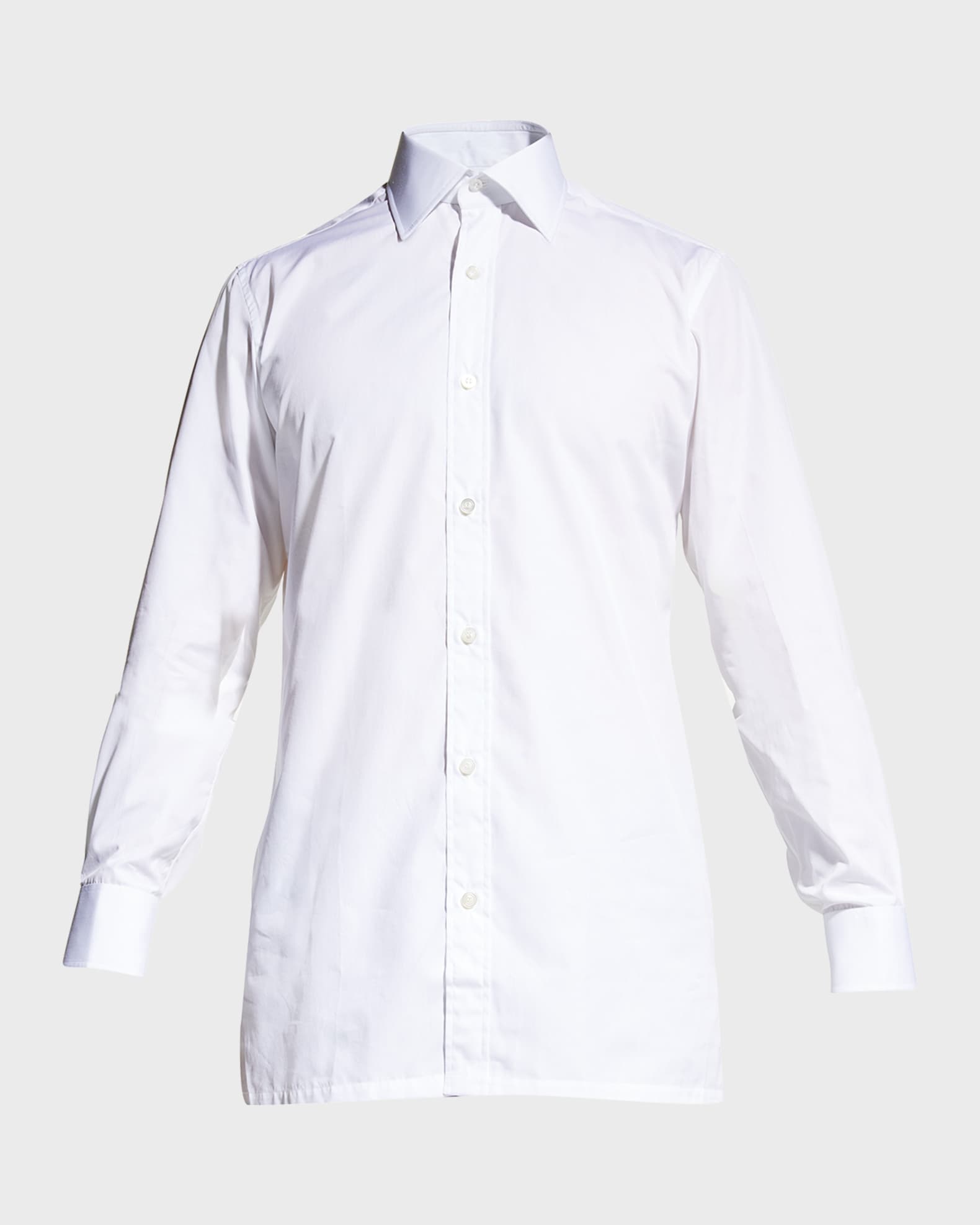 Charvet Men's Basic Solid Point-Collar Dress Shirt with French Cuffs