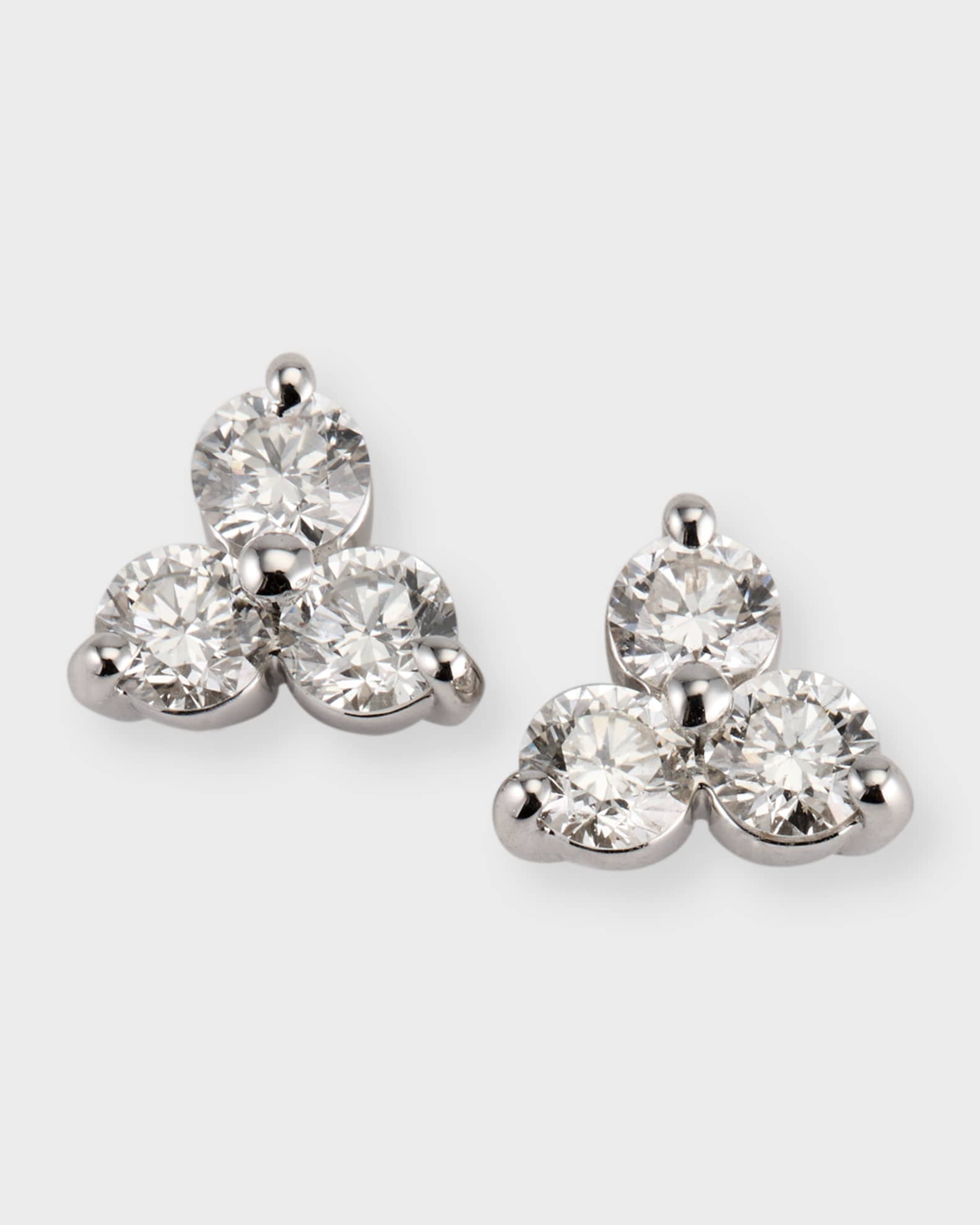 18k White Gold 3-Diamond Cluster Stud Earrings 0