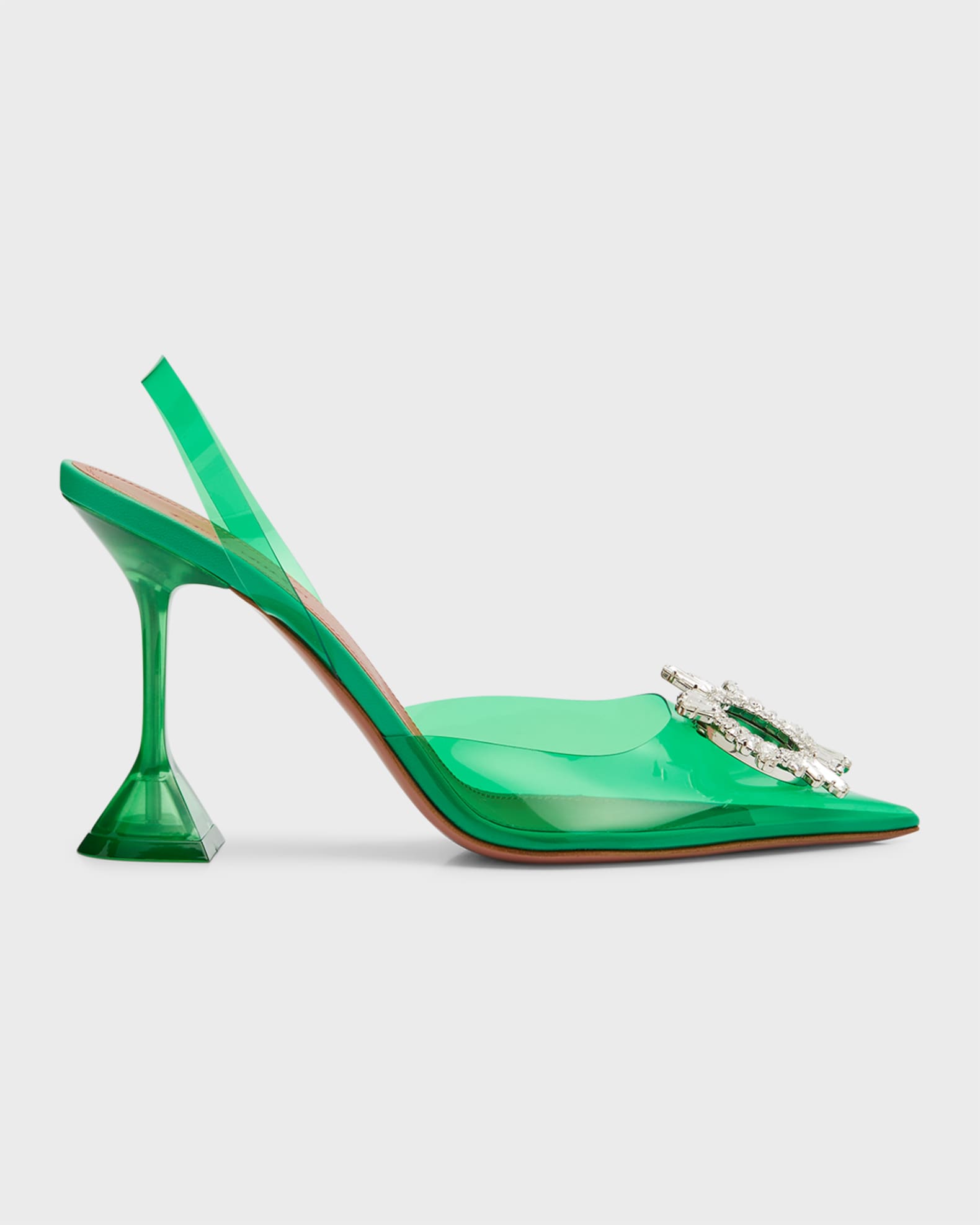 Translucent green Amina Muaddi slingback heels