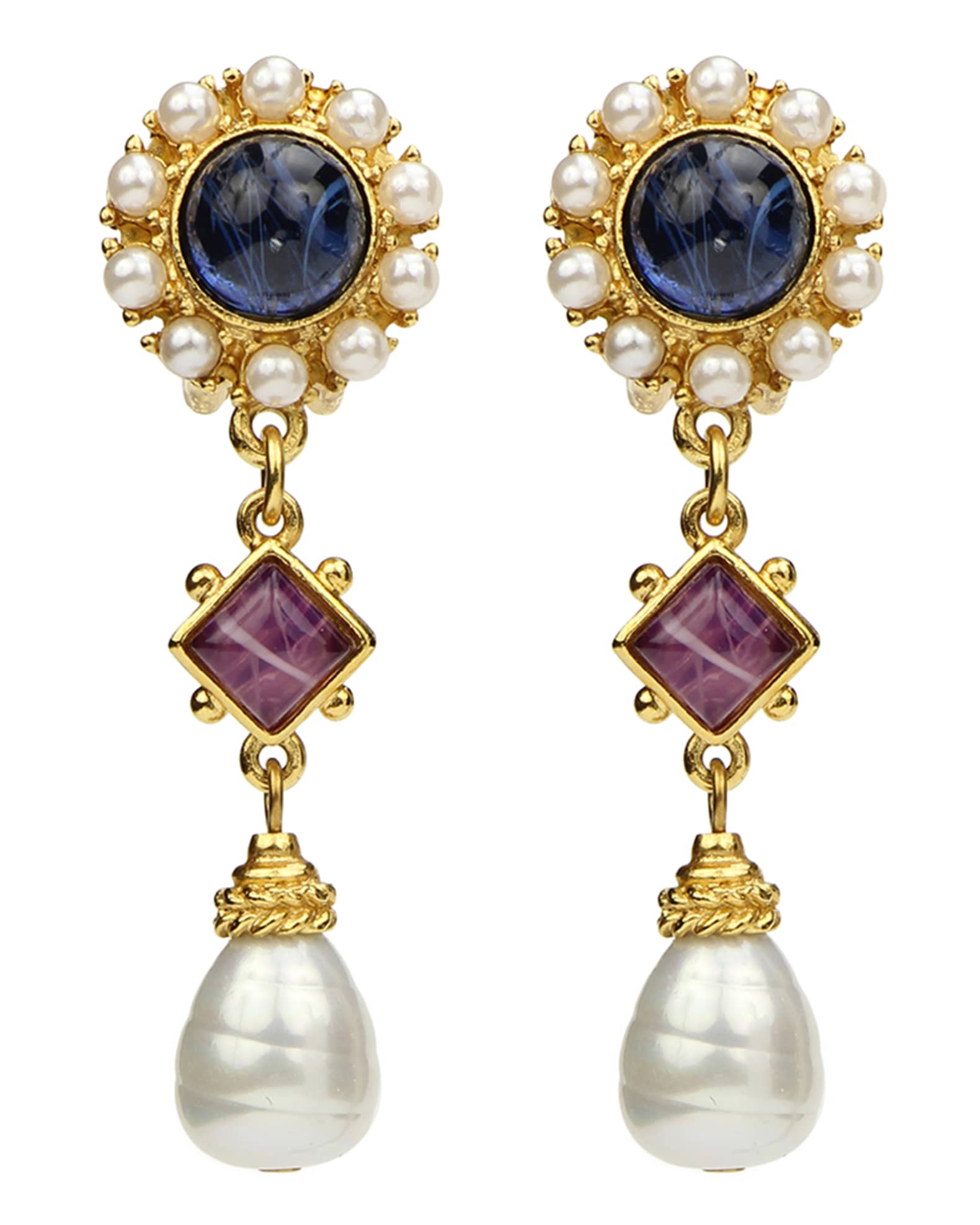 Ben-Amun Mixed Glass-Drop Clip Earrings | Neiman Marcus