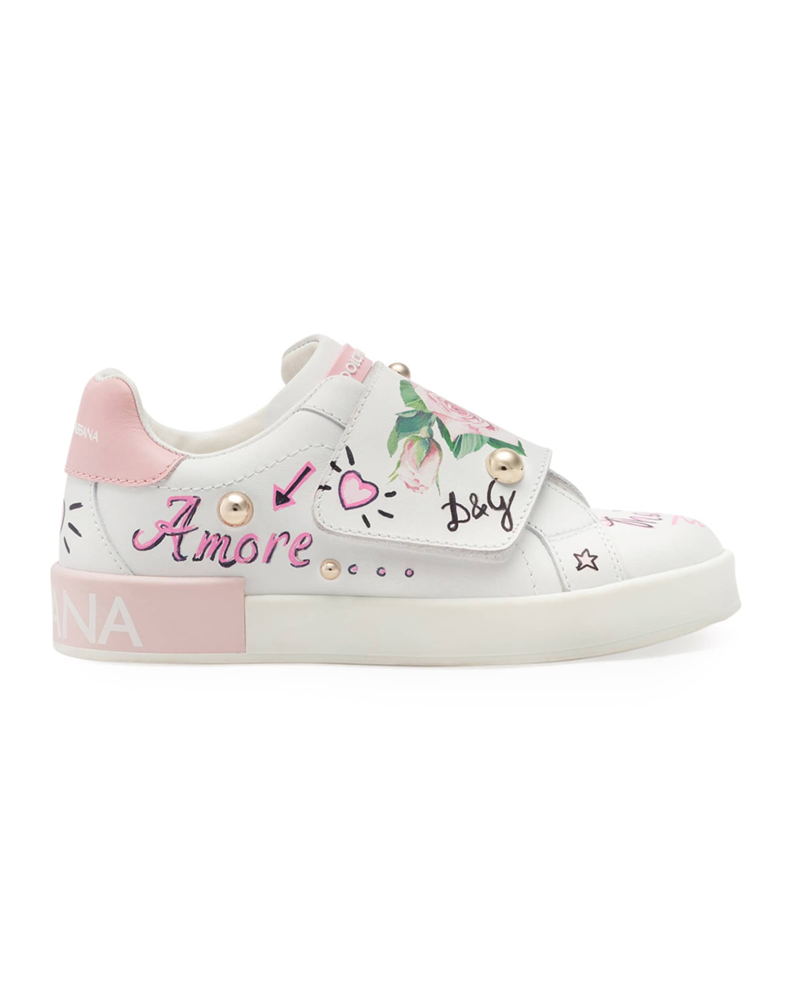 Floral Print Grip-Strap Leather Sneakers, Toddler 0