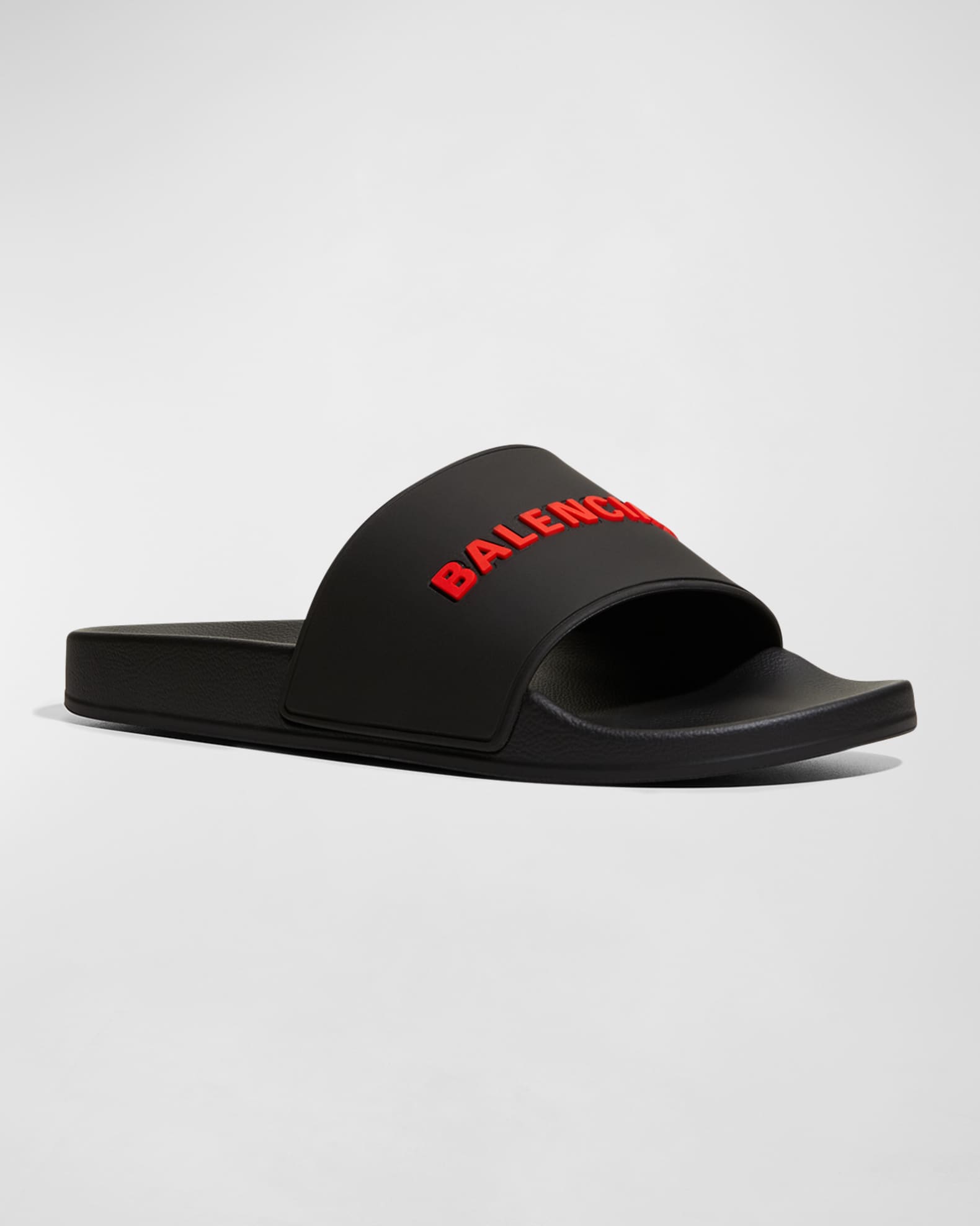 Balenciaga Men's Logo Pool Slide Sandals | Neiman Marcus