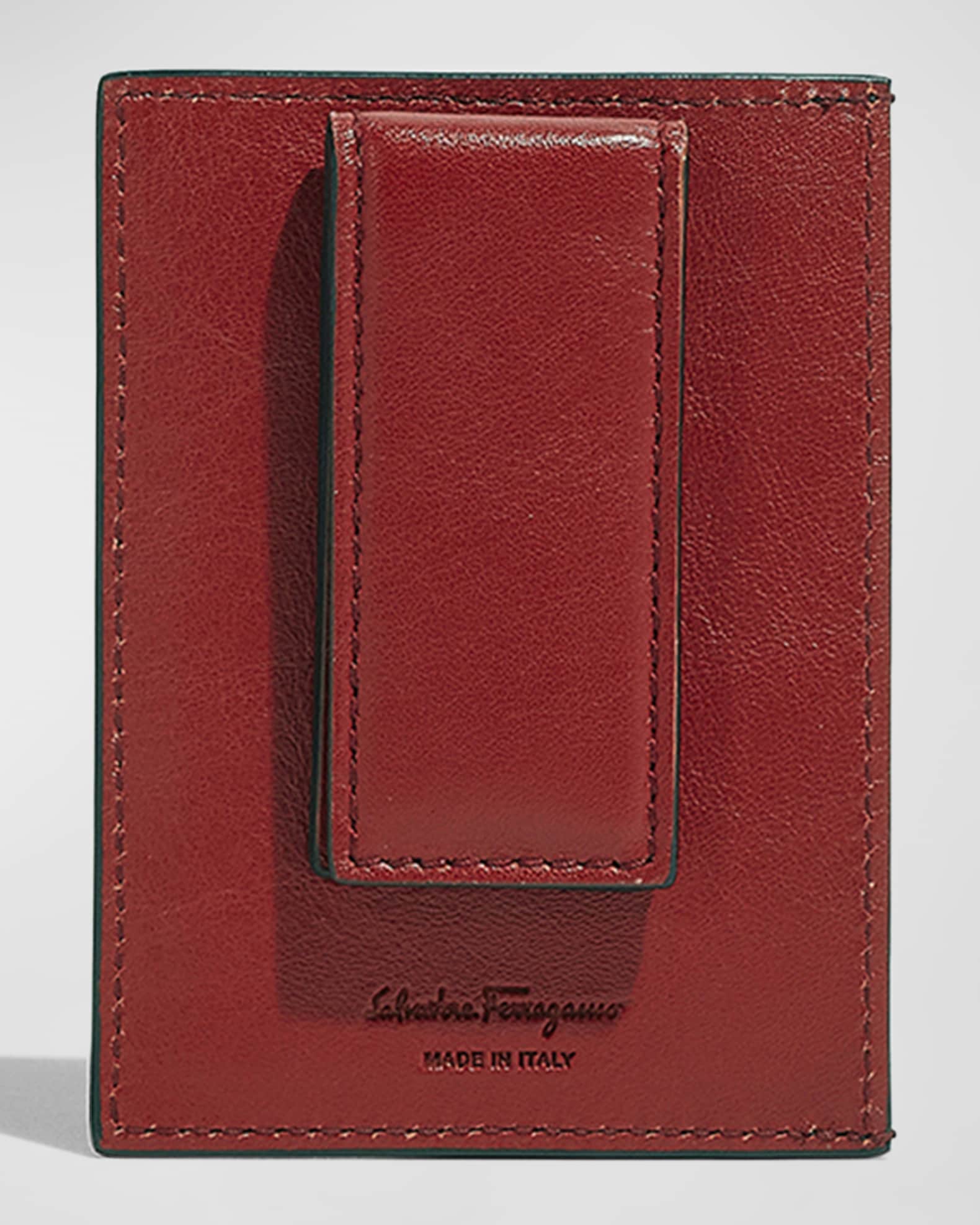 Men s Colorblock Leather Card Holder w Money Clip