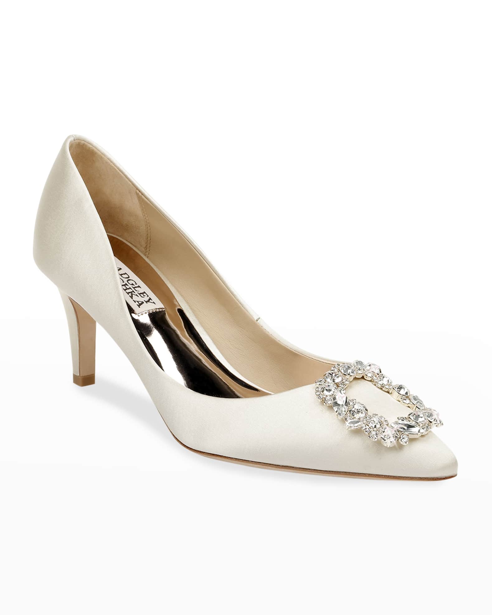 Badgley mischka carrie crystal pilgrim satin pumps Clearance