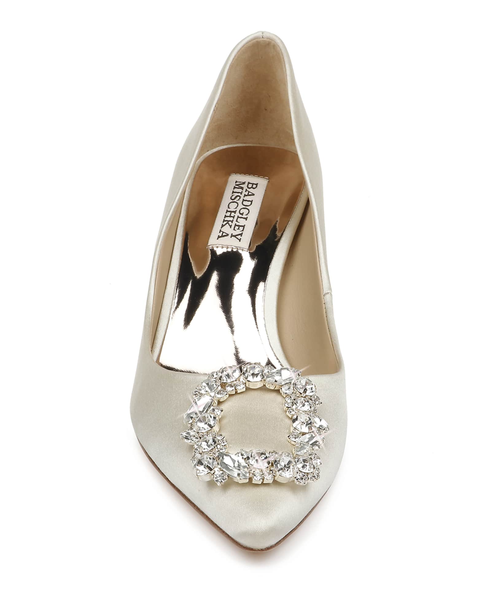 Badgley mischka carrie crystal pilgrim satin pumps Clearance