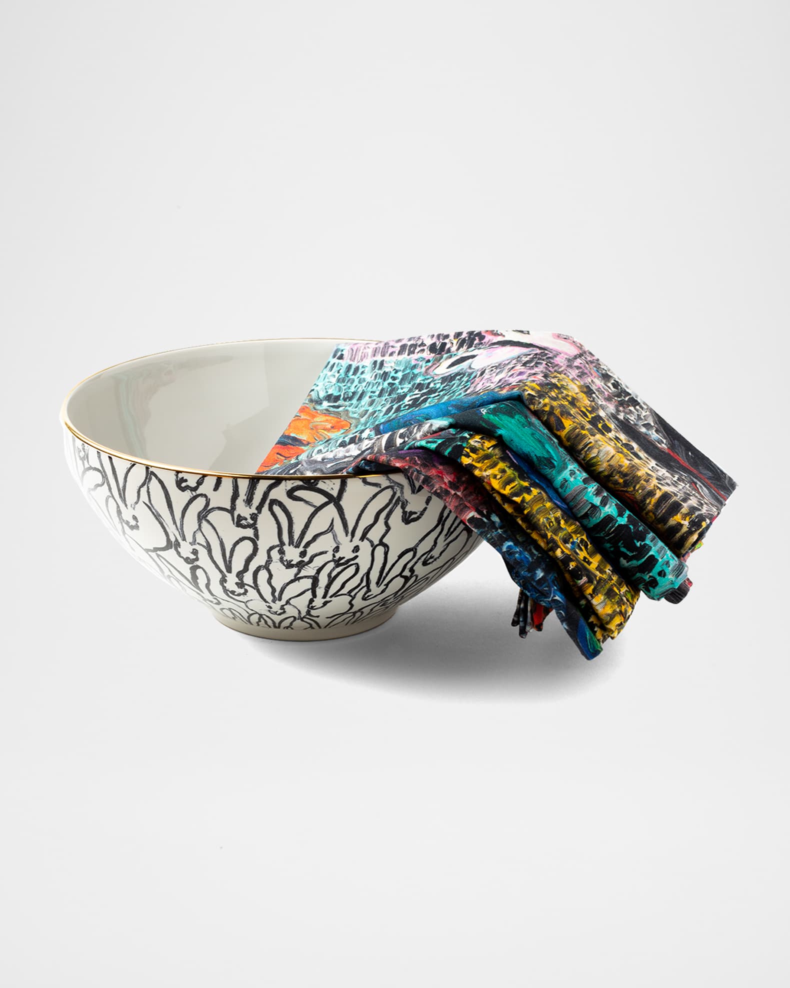 Rabbit Run Serving Bowl with Gold Rim 1