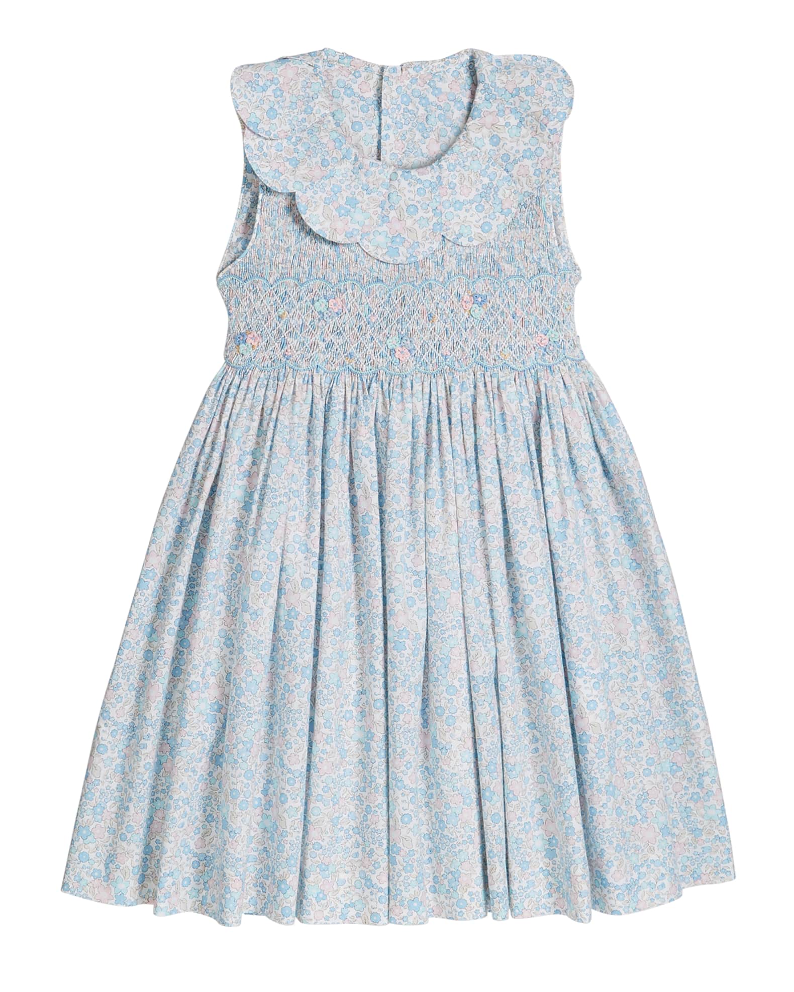 Girl's Floral Print Petal Collar Smocked Dress, Size 4-6X and Matching ...
