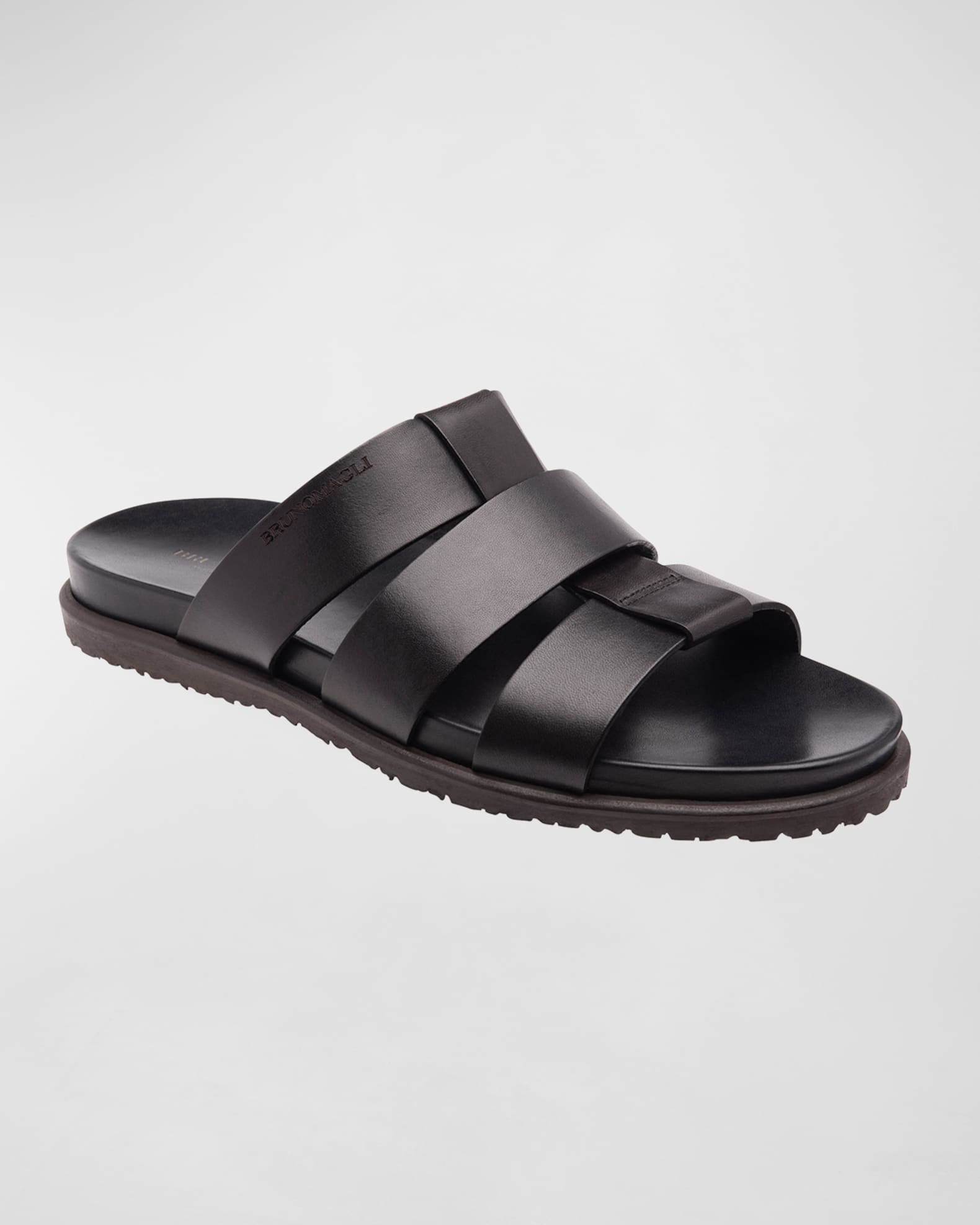 Bruno Magli Men's Empoli Three-Strap Leather Slide Sandals | Neiman Marcus