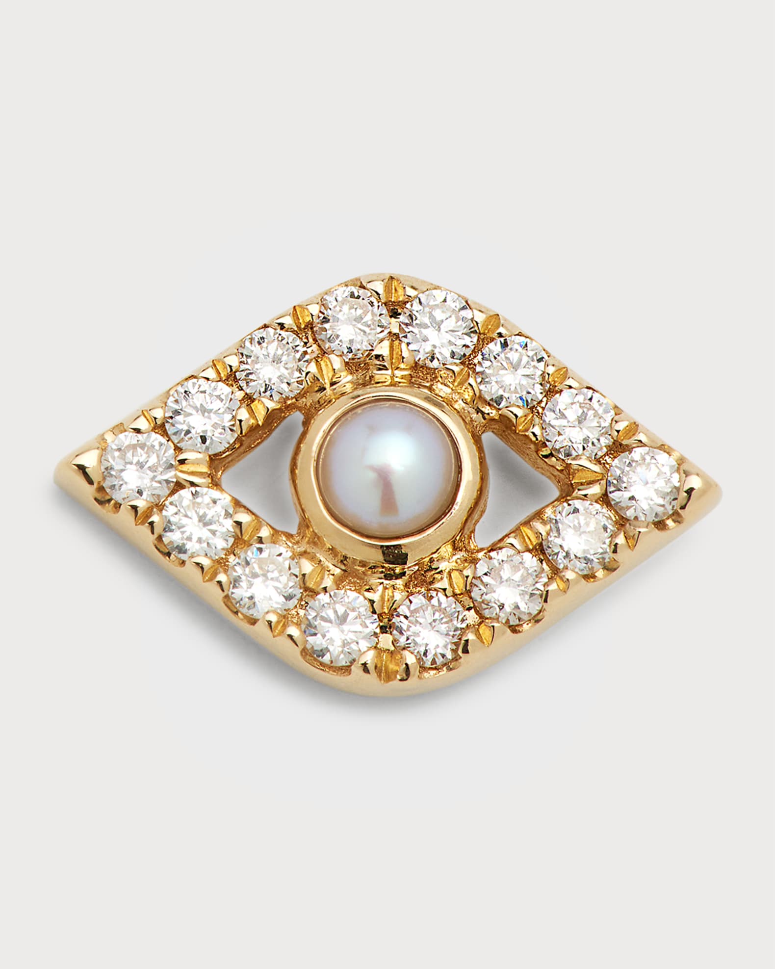 14k Pearl Stud Diamond Evil Eye Earring, Single 0