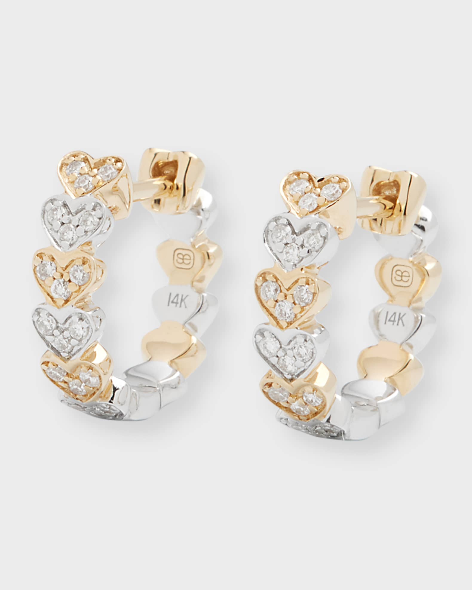 14k Two-Tone Gold Diamond Heart Huggie Earrings 0