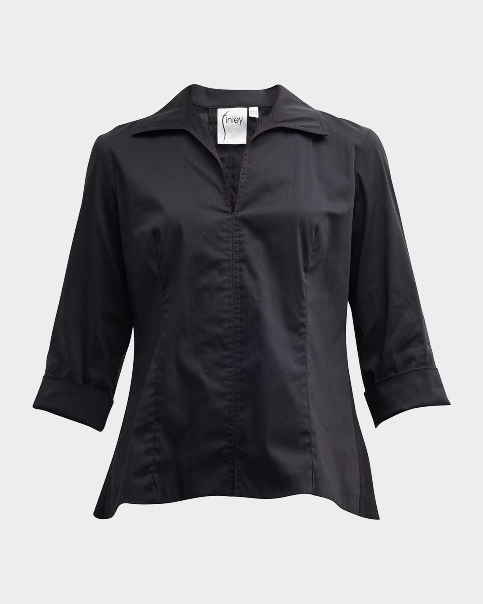 3/4-Sleeve Stretch Cotton Swing Shirt 0