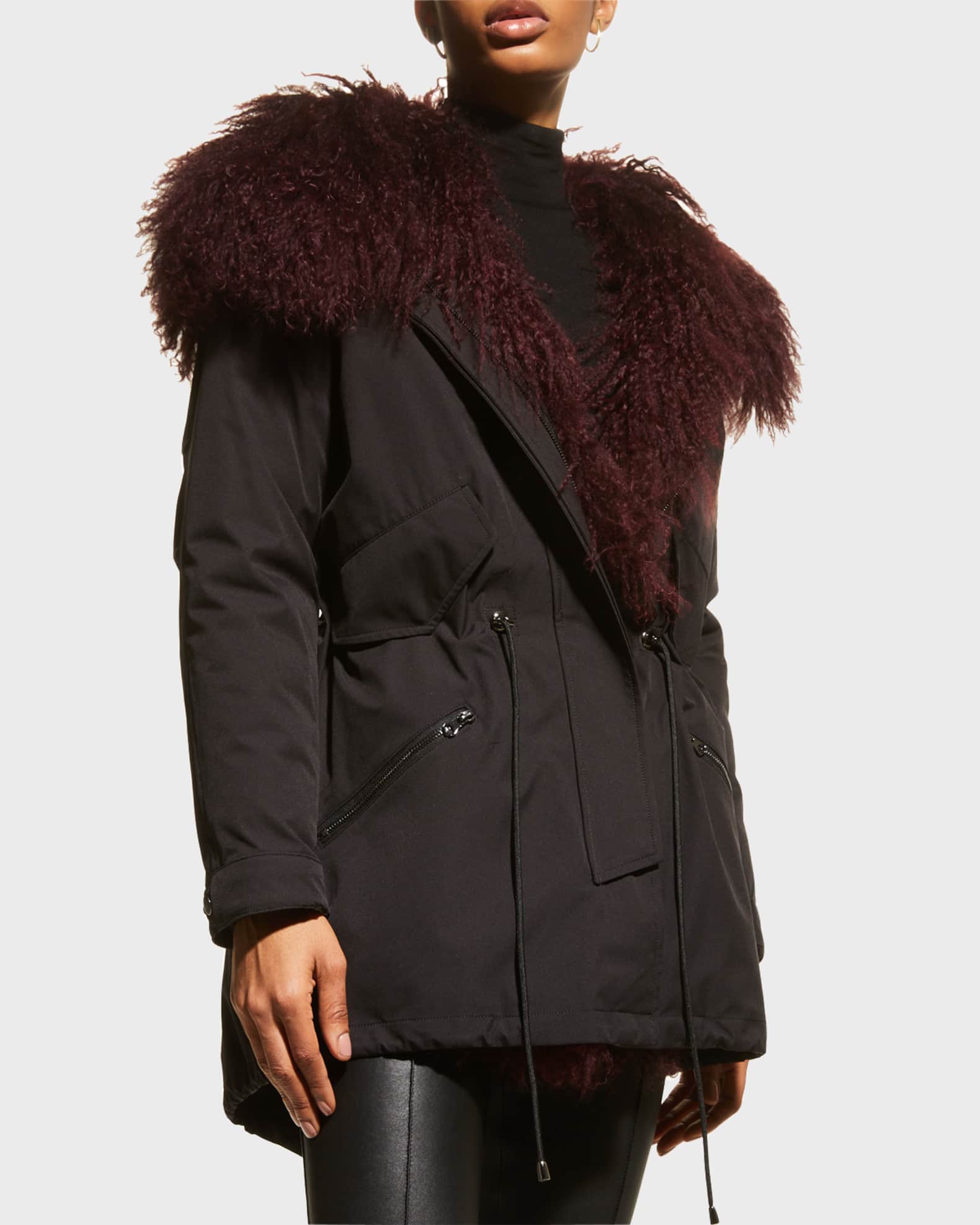 Gorski Lamb Shearling Hooded Tuxedo Parka Jacket Neiman Marcus