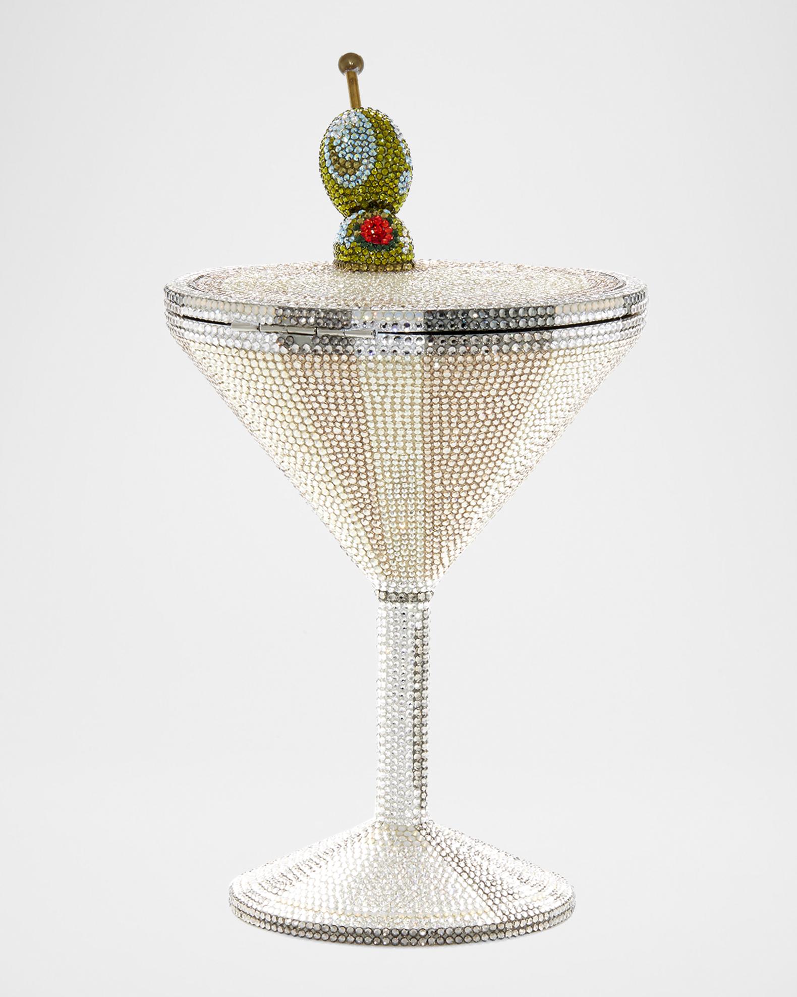 beaded martini dress Judith Leiber Couture Glass Cocktail Clutch Striped Shirts Silver Beaded Embellished One Color:all white