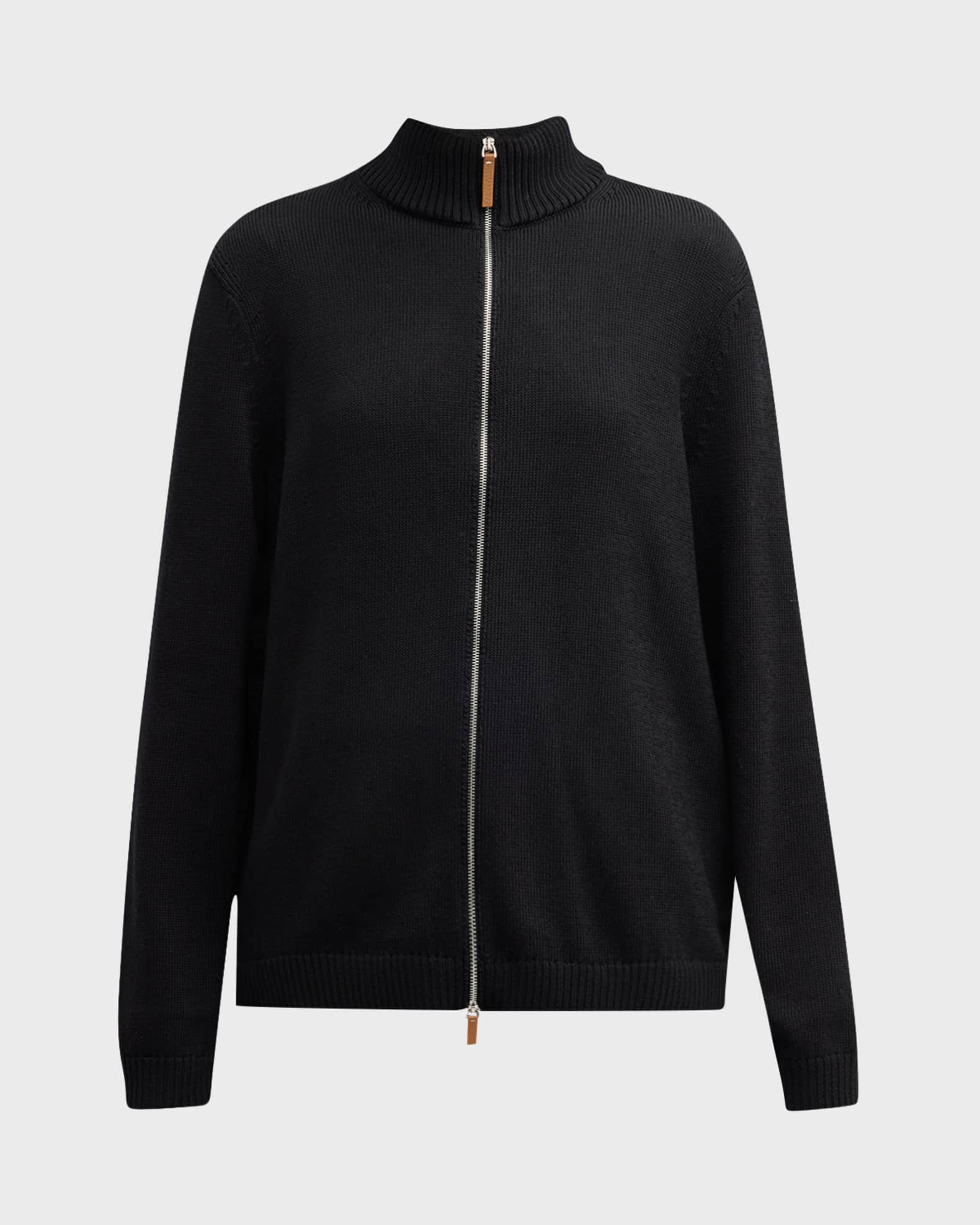 Cotton-Silk Tape Fitted Bomber Sweater