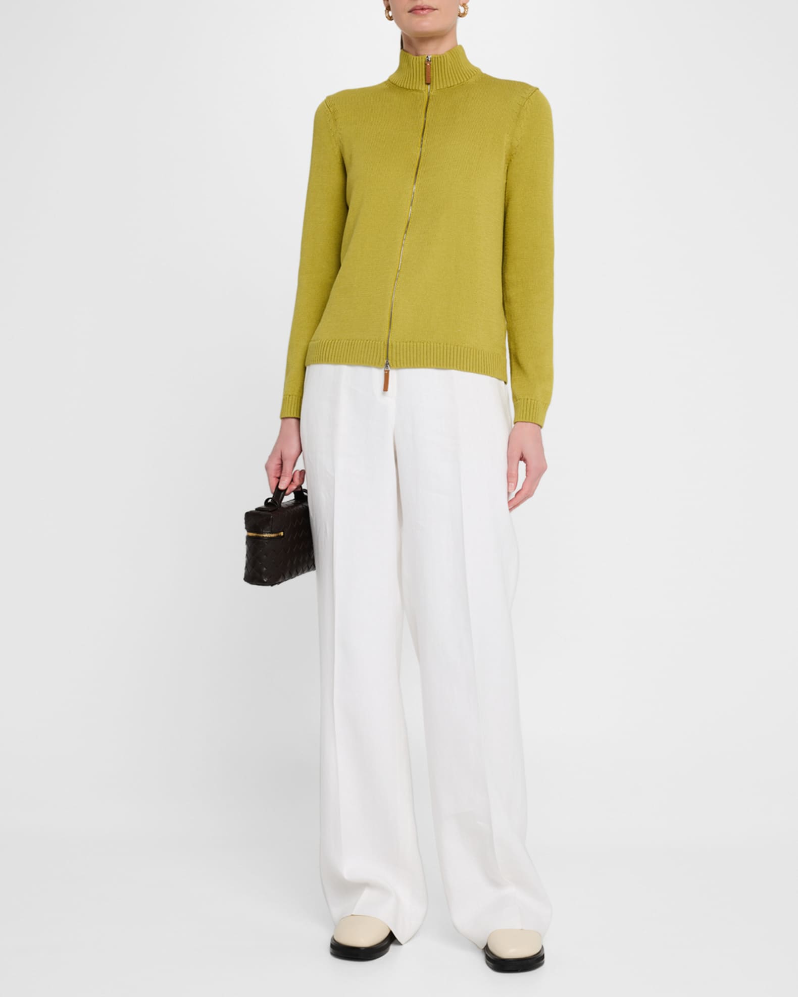 Cotton-Silk Tape Fitted Bomber Sweater 1