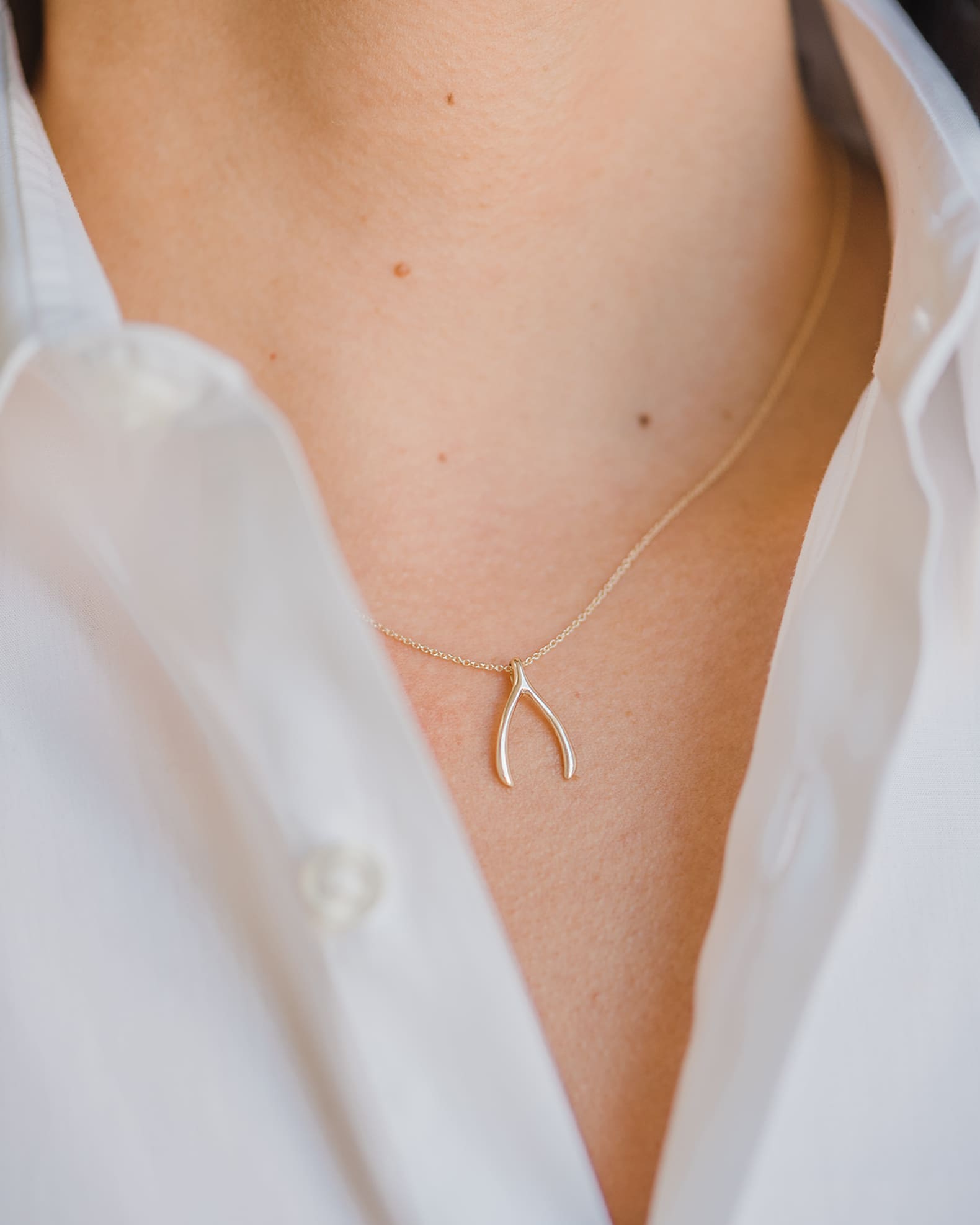 Solid gold wishbone necklace clearance