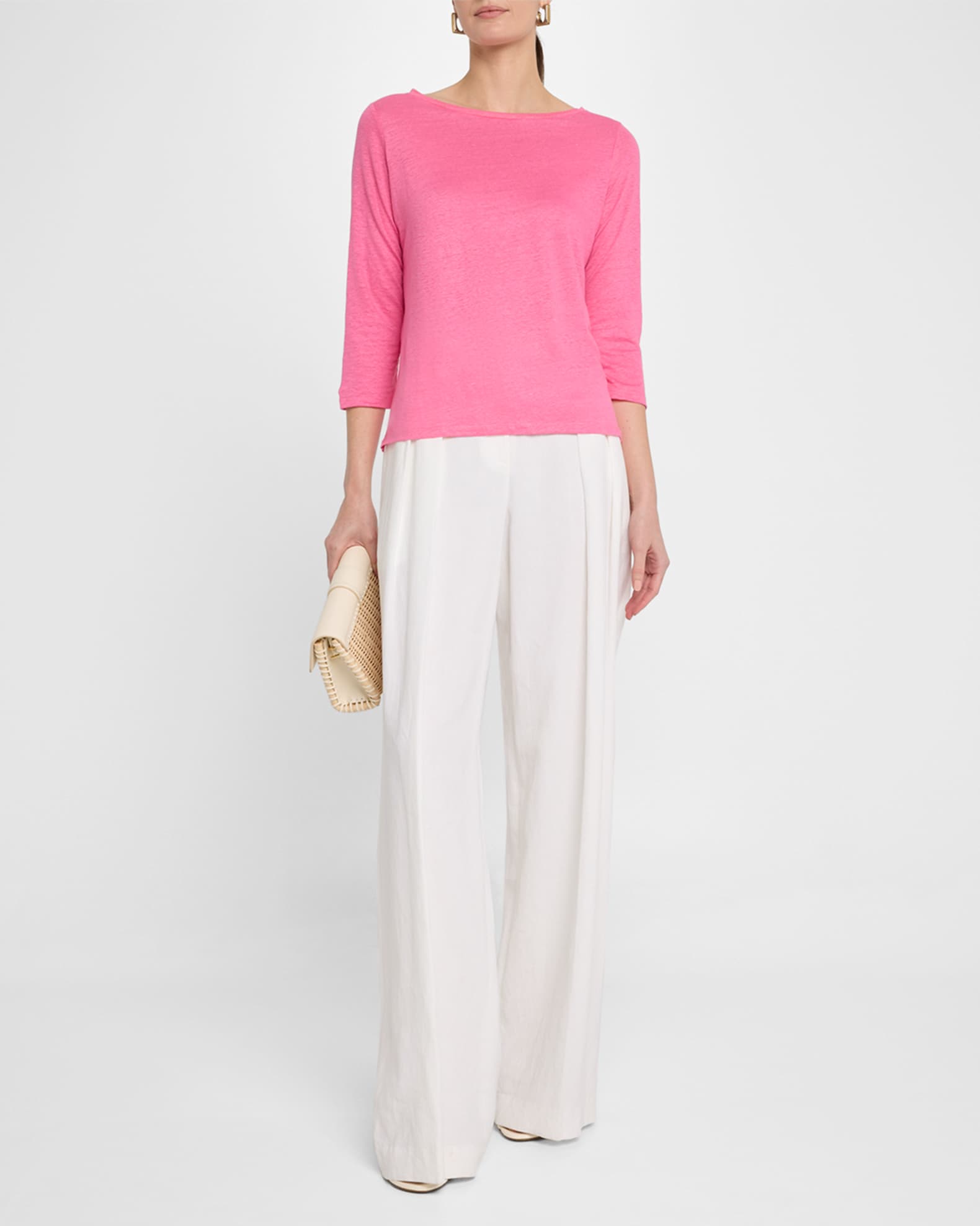 Boat-Neck 3/4-Sleeve Semi-Relaxed Tee 1