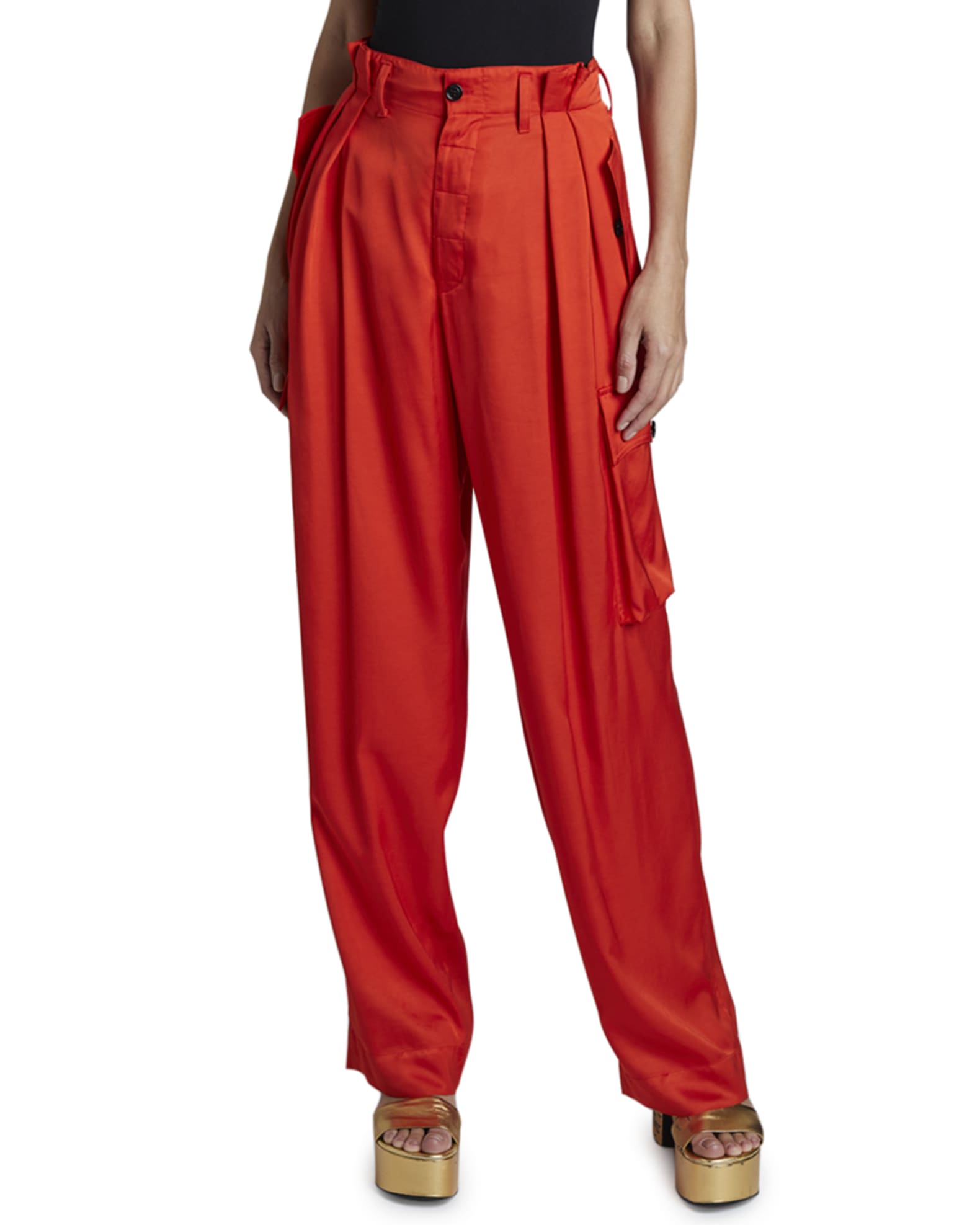 High-Rise Pleated Cargo Pants