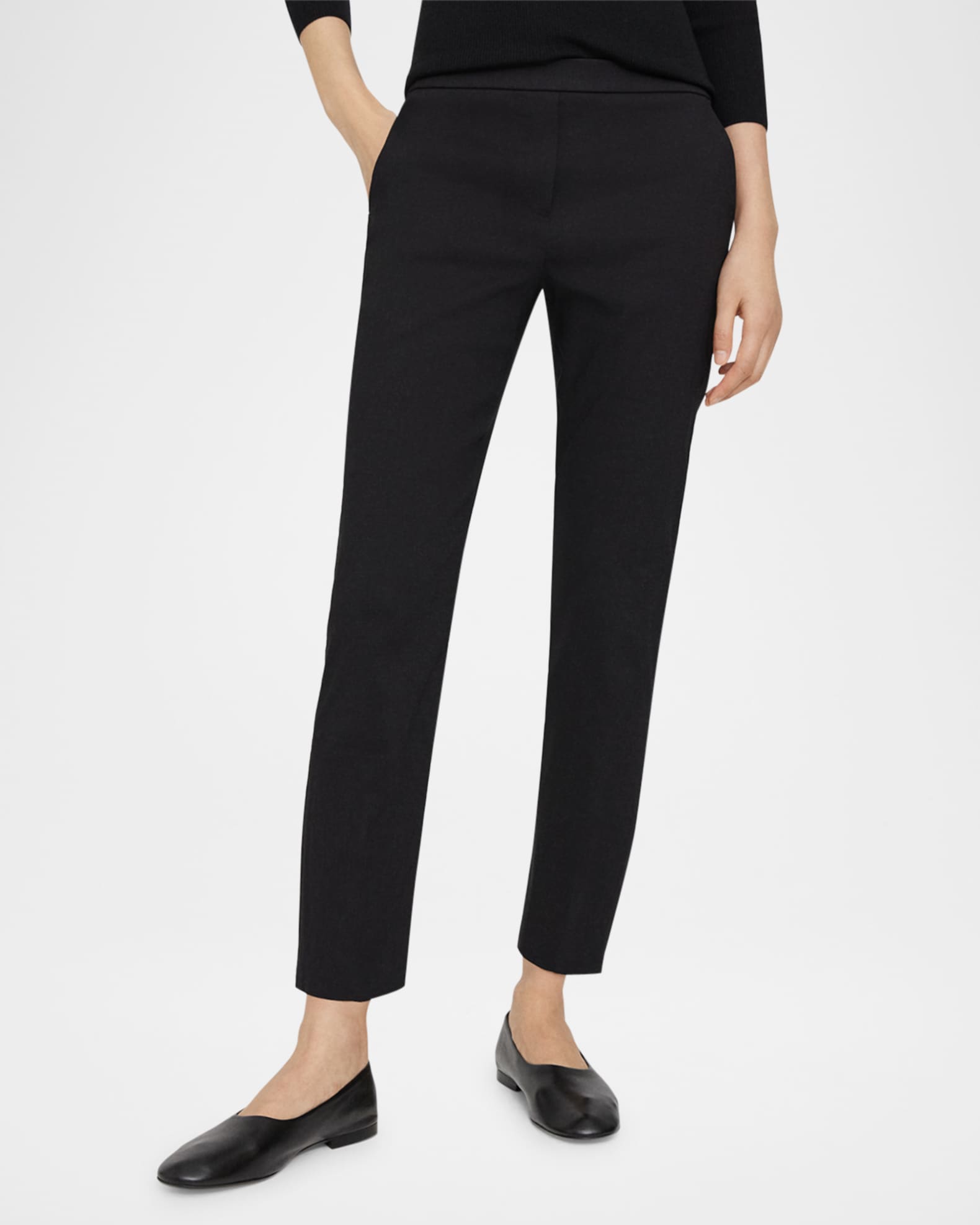 Theory Treeca Good Linen Cropped Pull-On Ankle Pants | Neiman Marcus