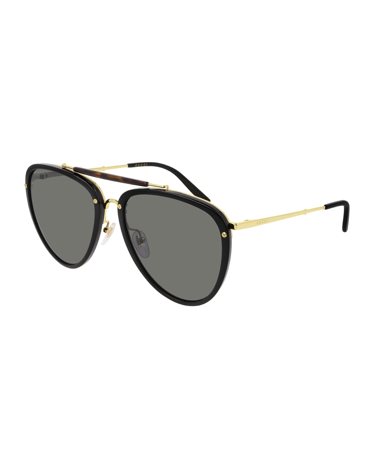 Gucci Men's BrowBar Acetate/Metal Aviator Sunglasses Neiman Marcus