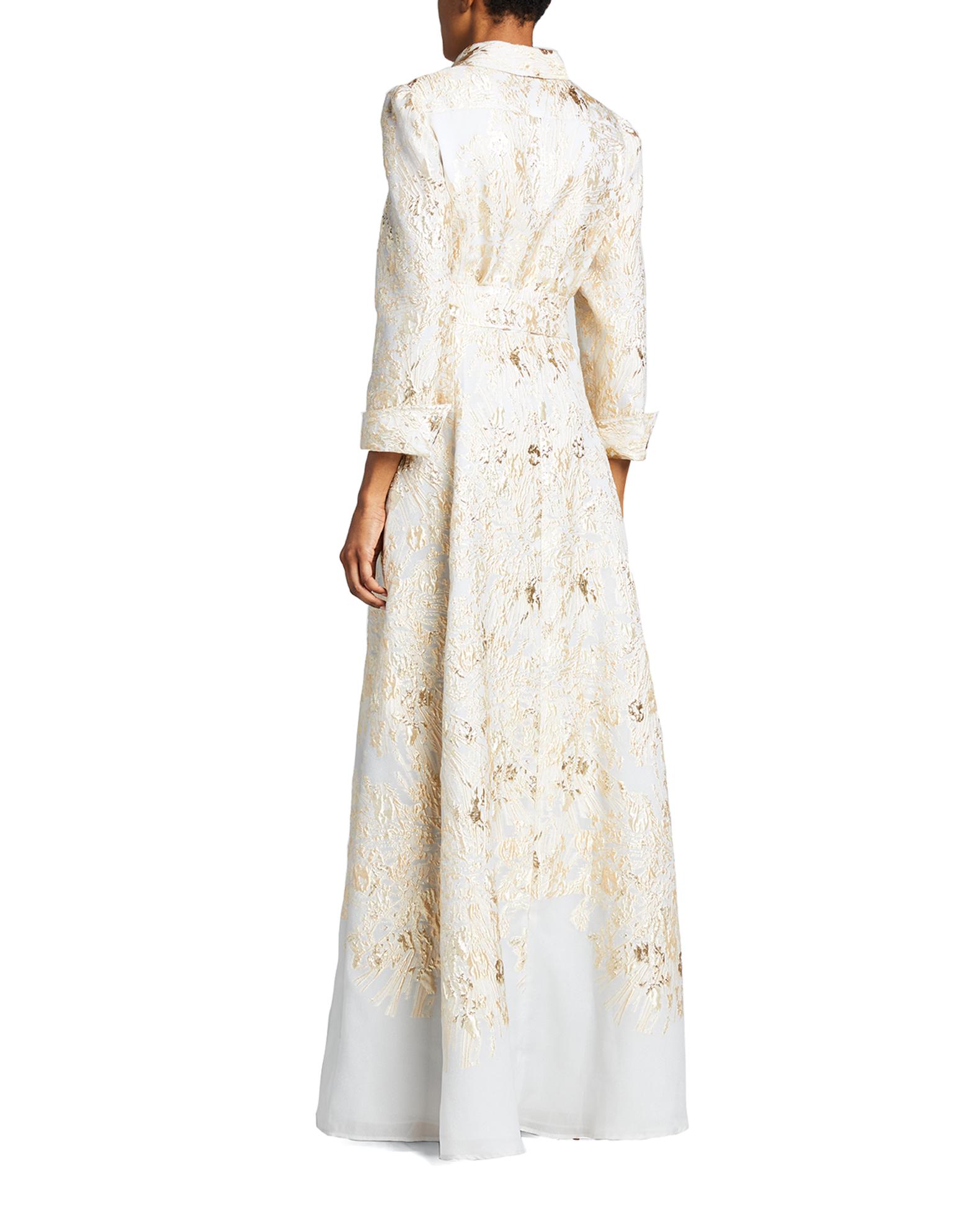 rickie freeman shirt dress Rickie Freeman for Teri Jon Tie-Waist Jacquard Organza Shirt Gown, Blue Blue, Women's, 12, Evening Formal Gala Gowns Mother of the Bride Groom Evening