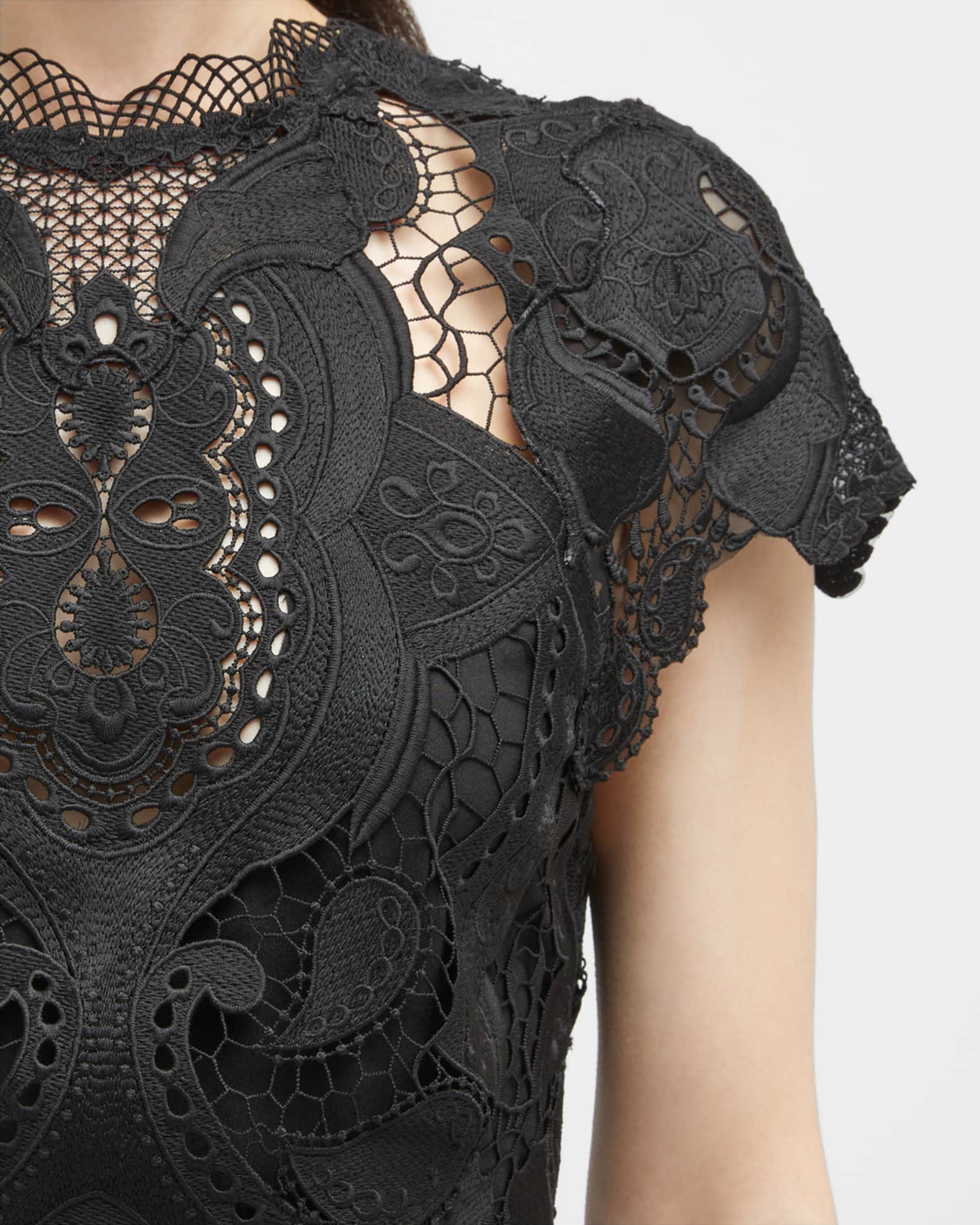 SIMKHAI Guipure Lace Belted Midi Dress | Neiman Marcus