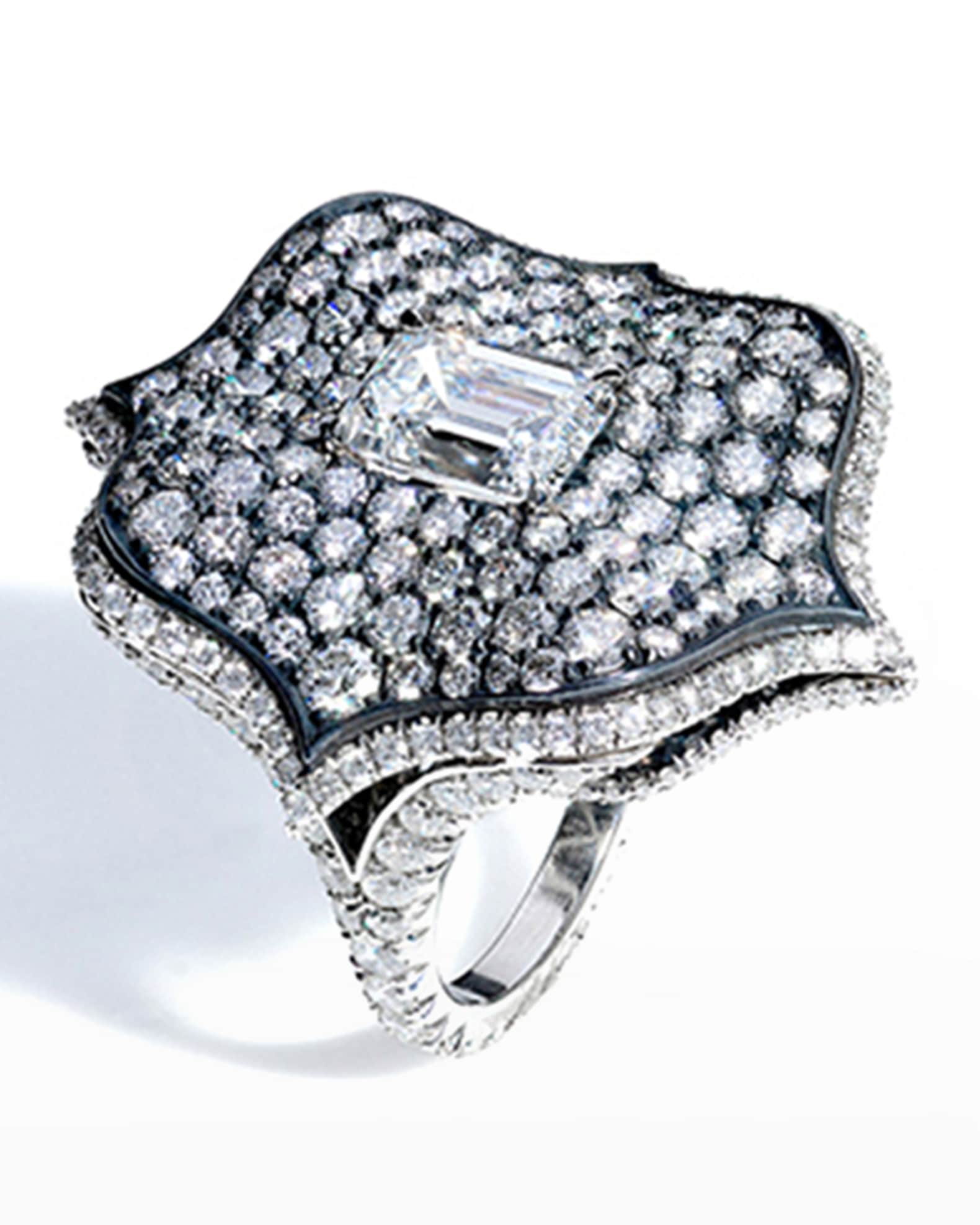 Bayco Platinum and Sterling Silver Diamond Lotus Ring | Neiman Marcus