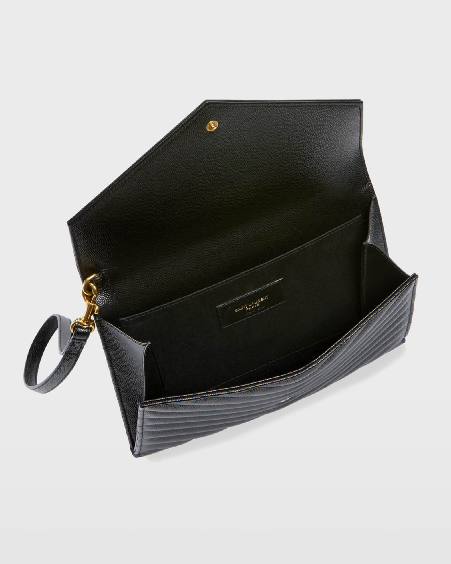 YSL Monogram Flap Clutch Bag in Grained Leather 1