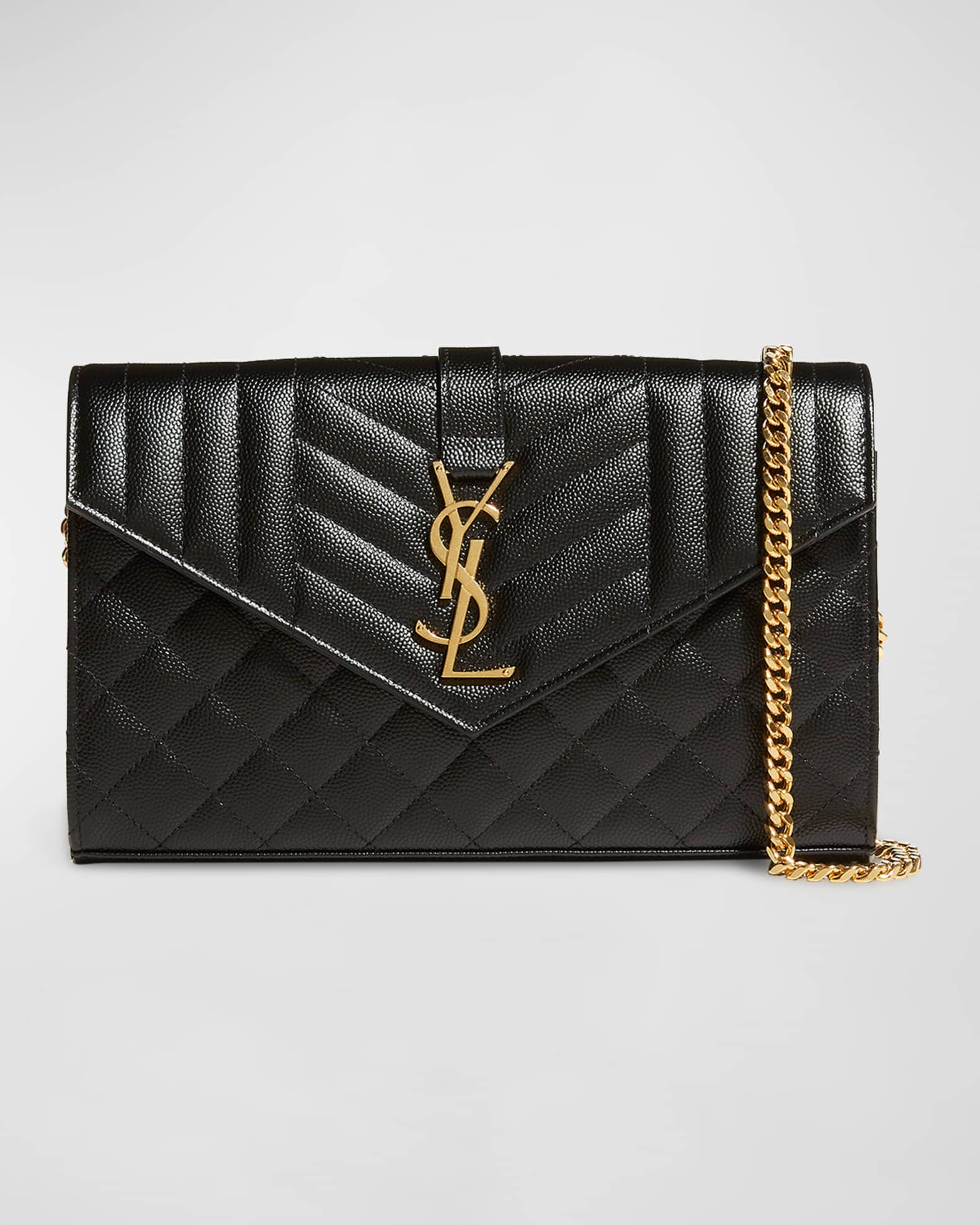 Saint Laurent Envelope Triquilt YSL Wallet on Chain in Grained Leather