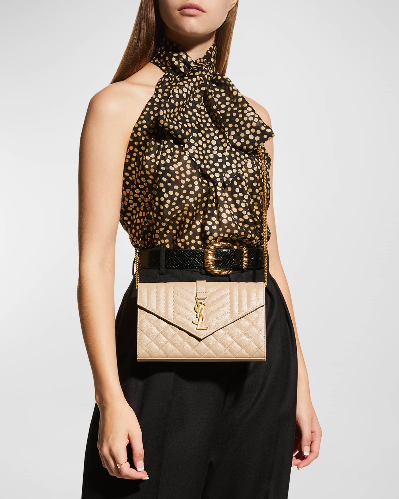 Envelope Triquilt YSL Wallet on Chain in Grained Leather