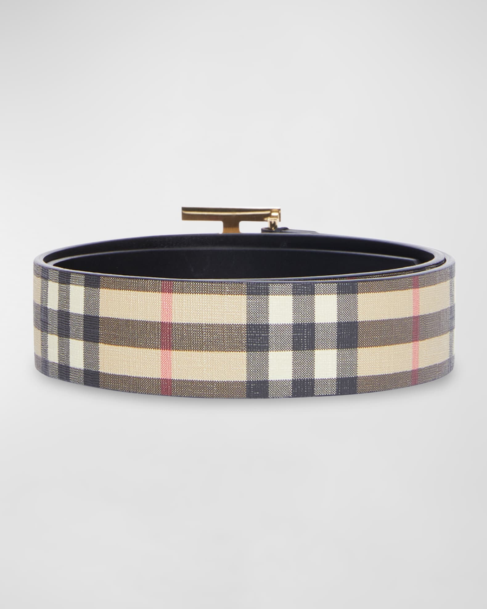 Burberry Monogram Motif Vintage Check E-canvas Belt 1.4 Width Archive Beige  in Thermoplastic Polyurethane with Gold-tone - US